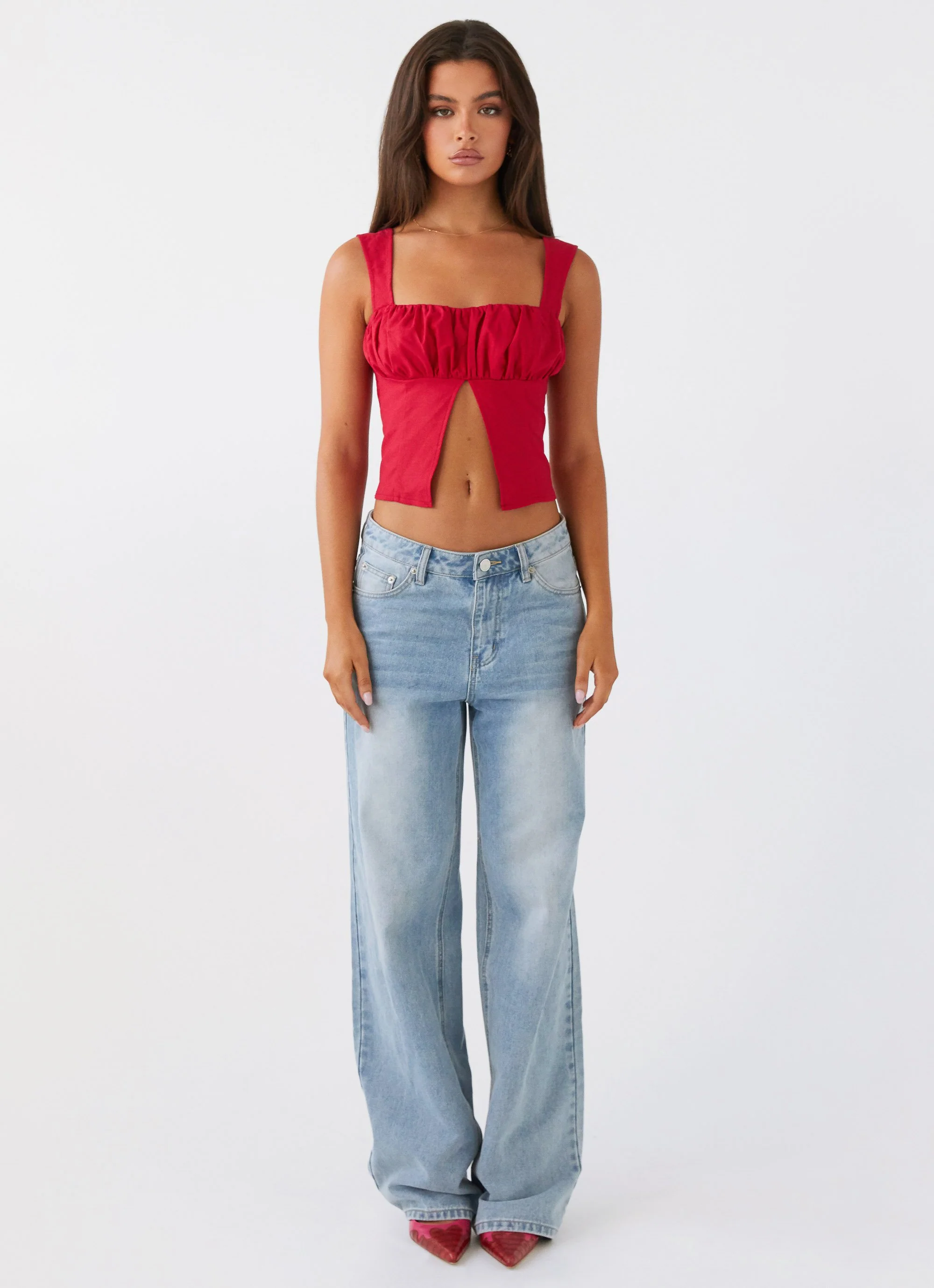 A Poet's Notes Linen Top - Red - Image 2