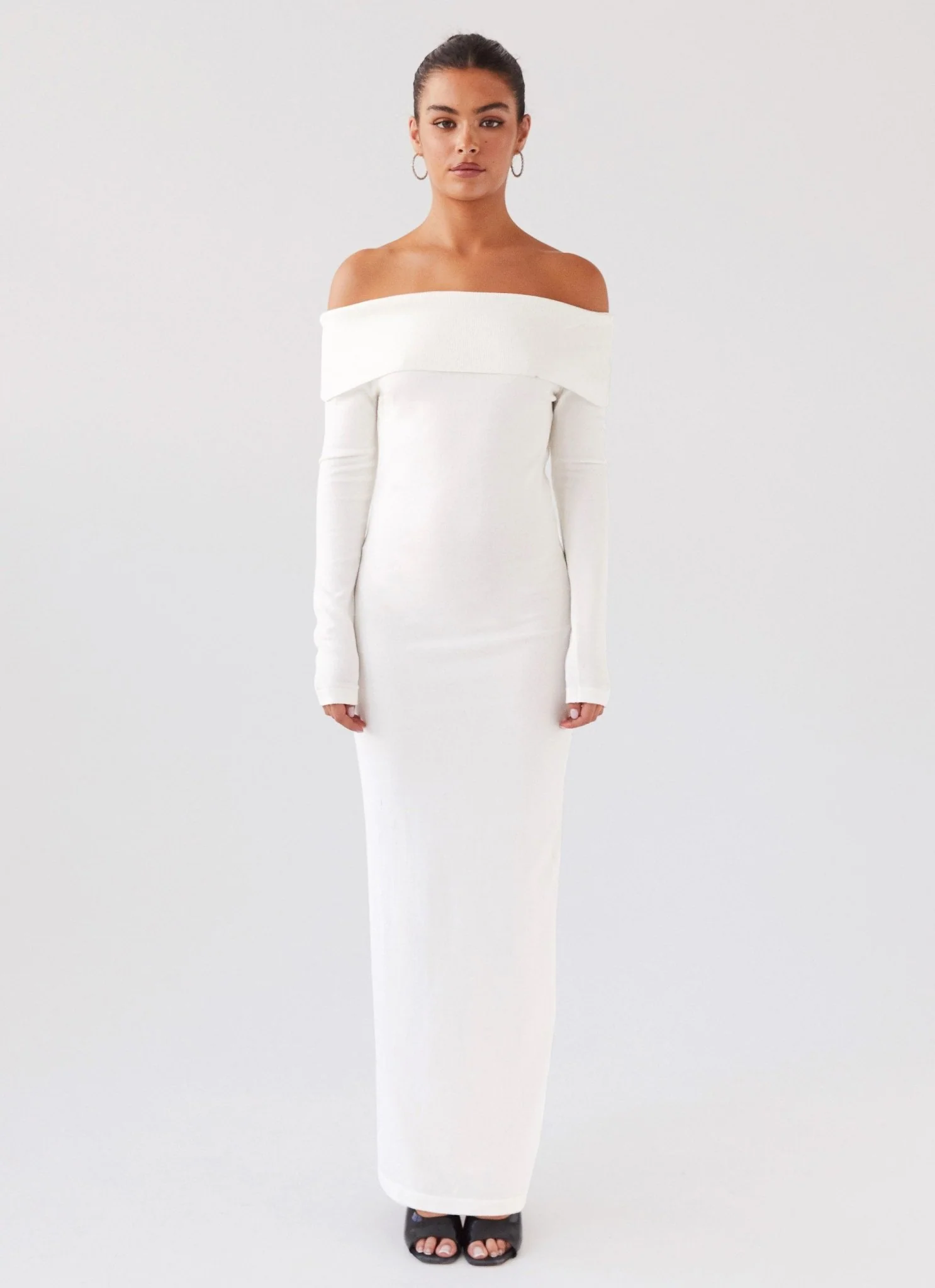 Alexandra Off Shoulder Knit Maxi Dress - Ivory - Image 2