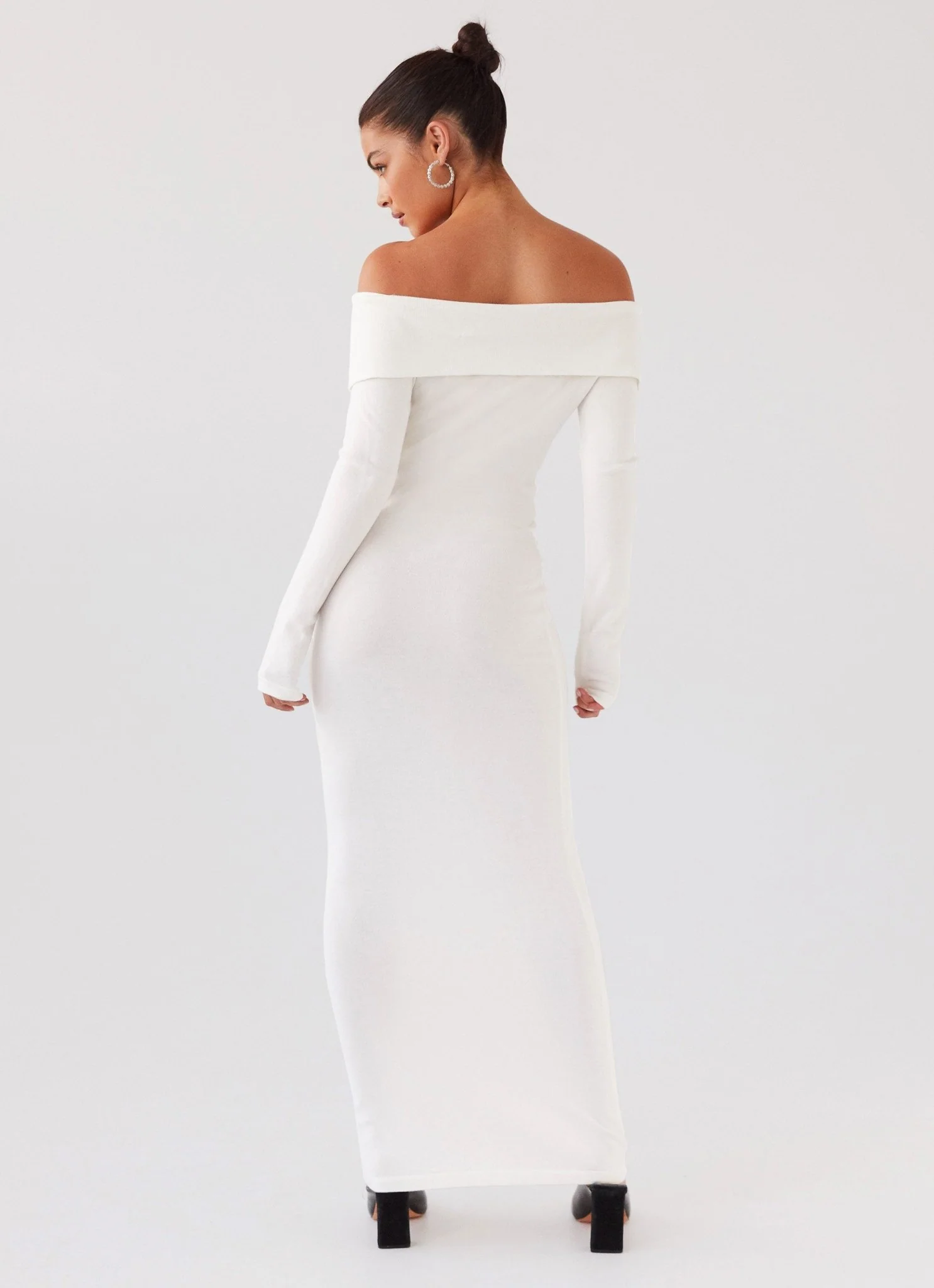 Alexandra Off Shoulder Knit Maxi Dress - Ivory - Image 4