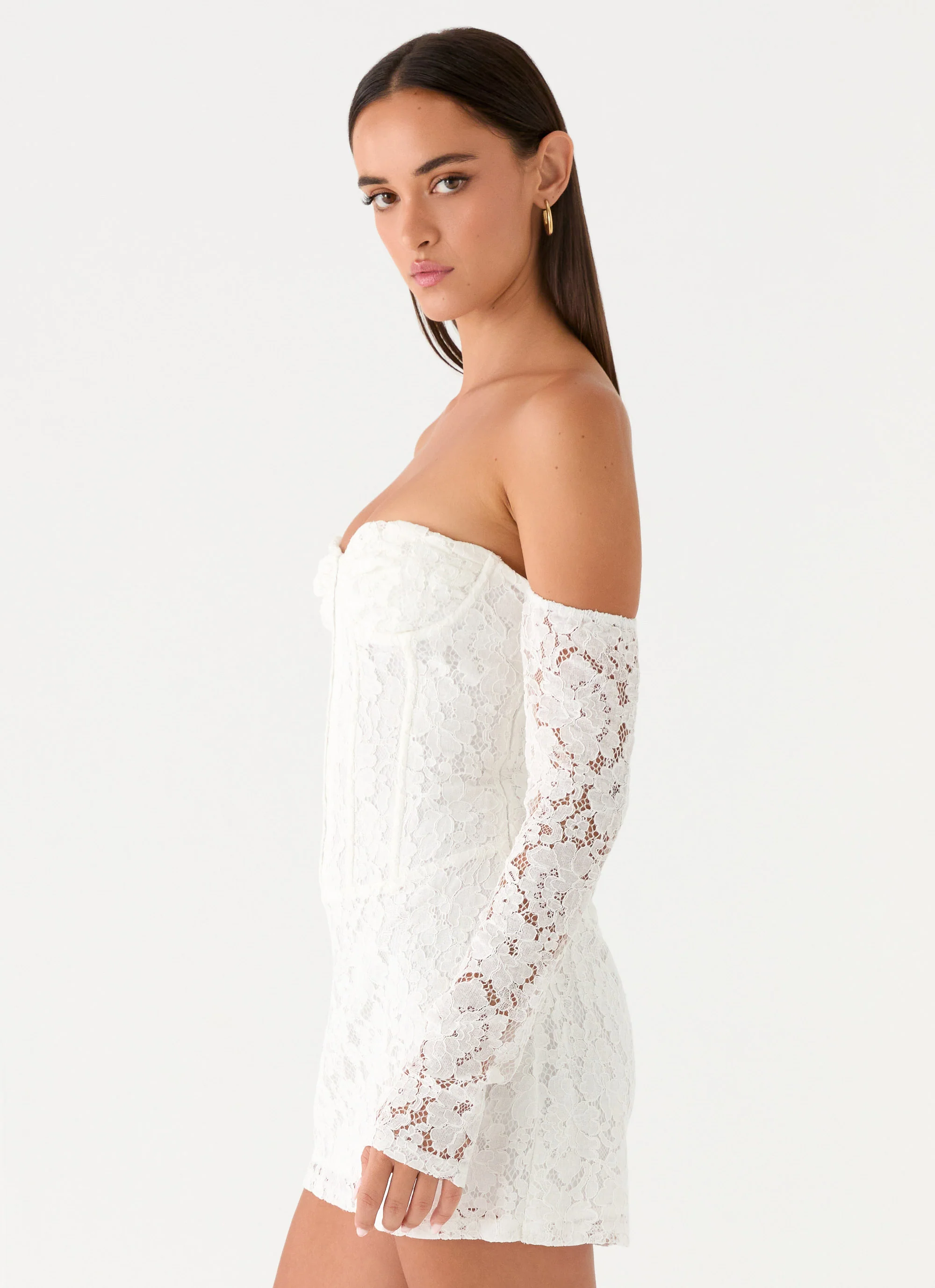 Already Know Lace Long Sleeve Mini Dress - White - Image 4