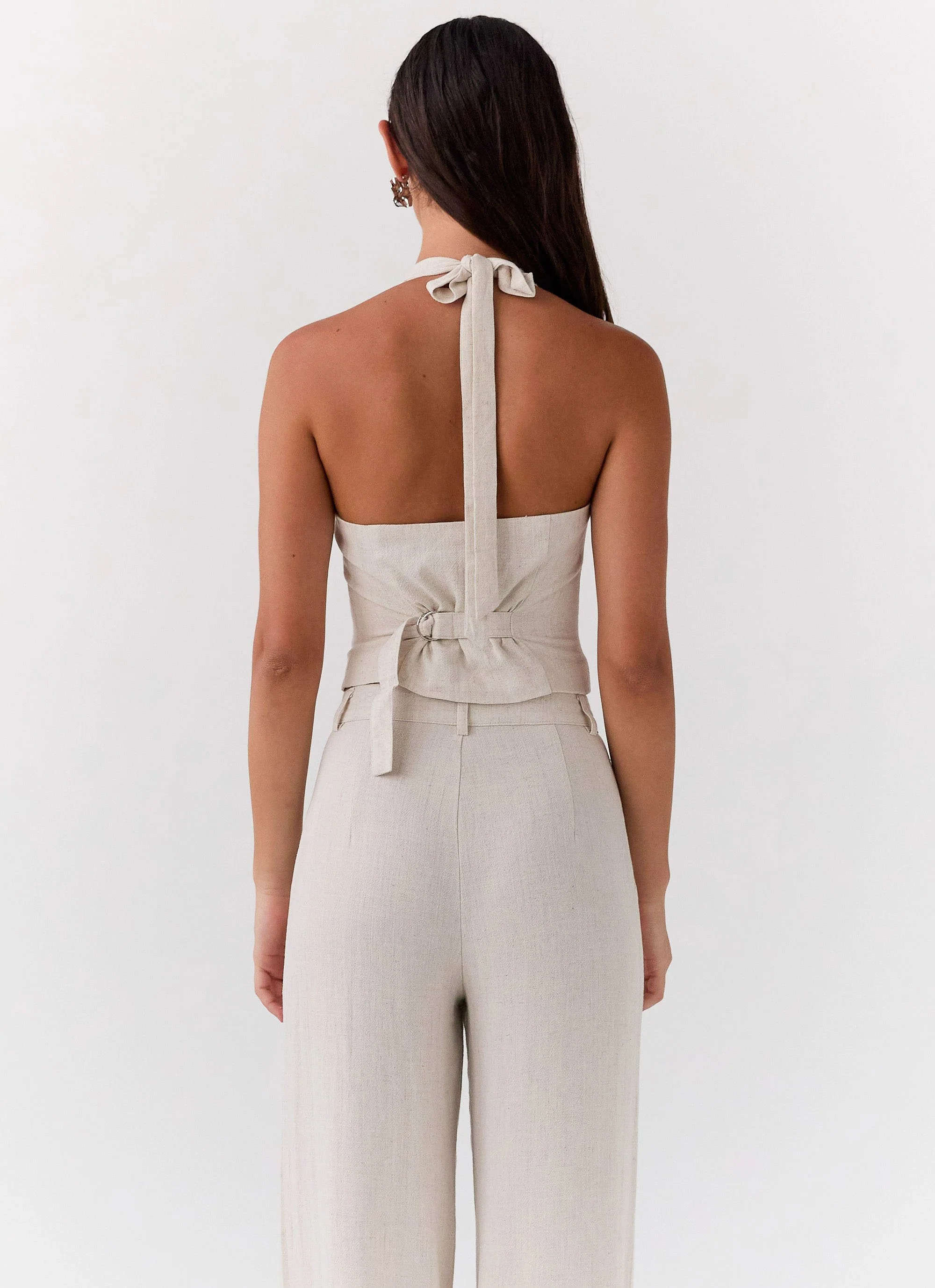 Ambrosa Halterneck Linen Vest - Oatmeal - Image 4