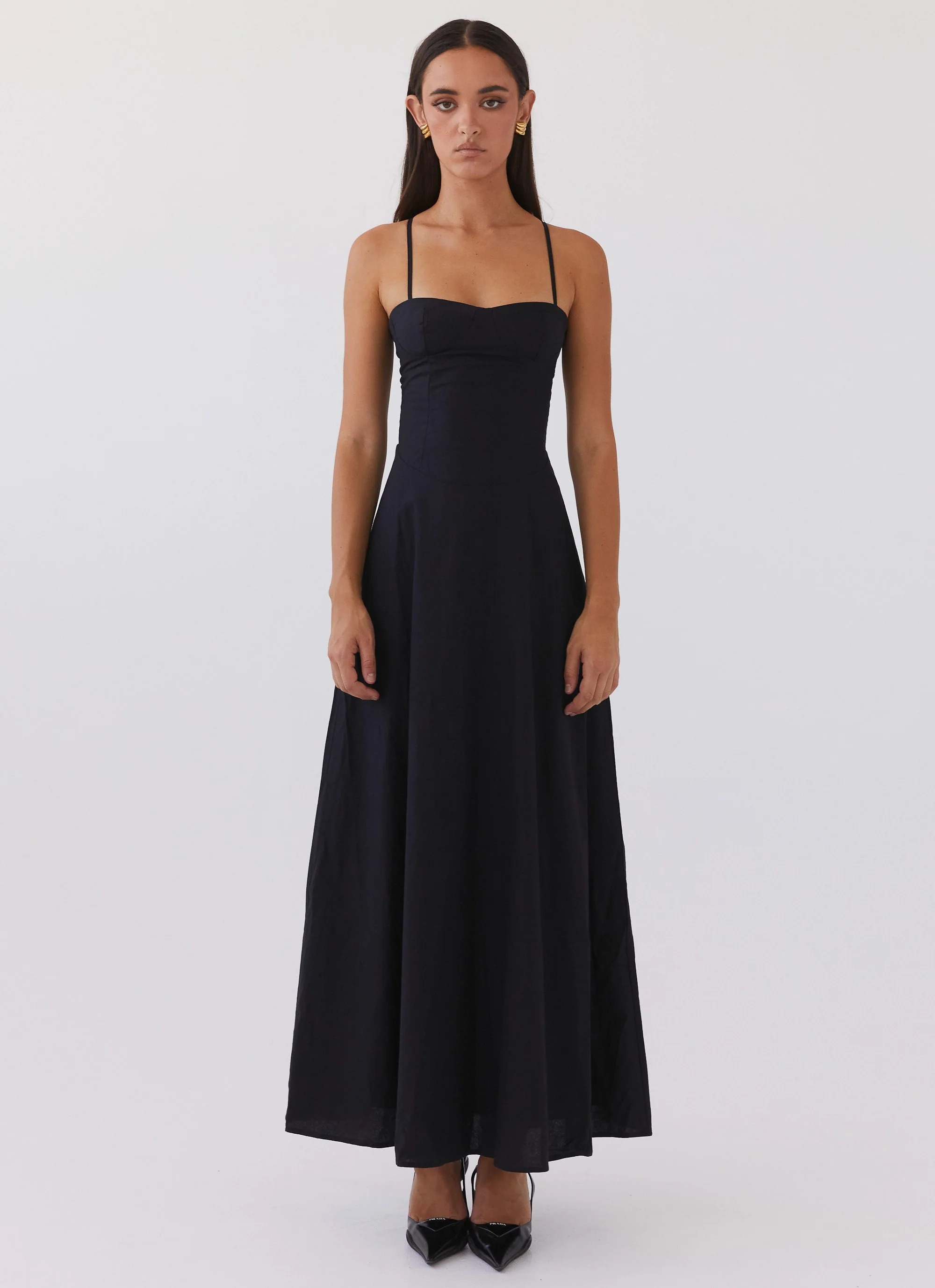 Angelina Linen Maxi Dress - Black - Image 2