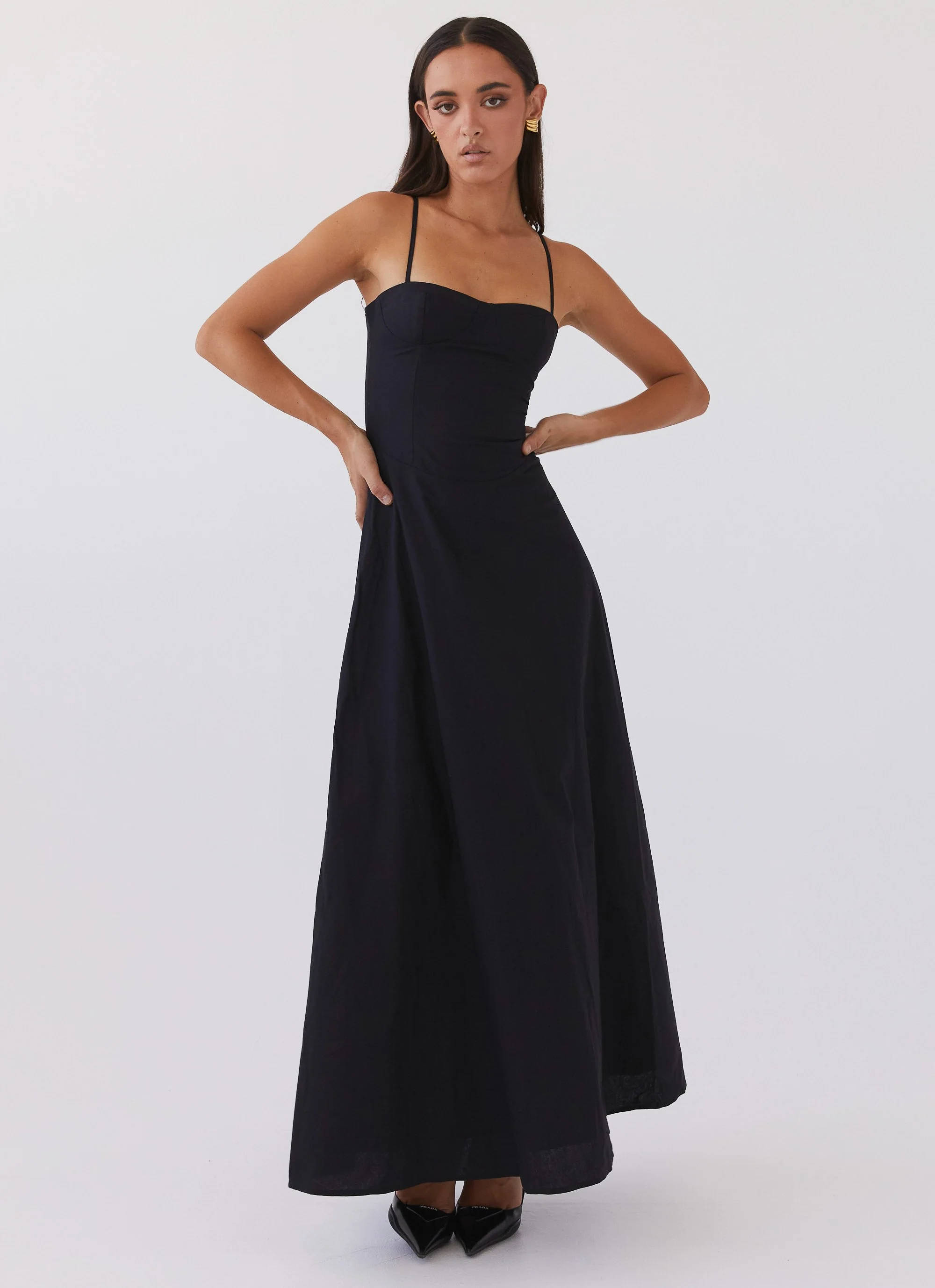 Angelina Linen Maxi Dress - Black - Image 5