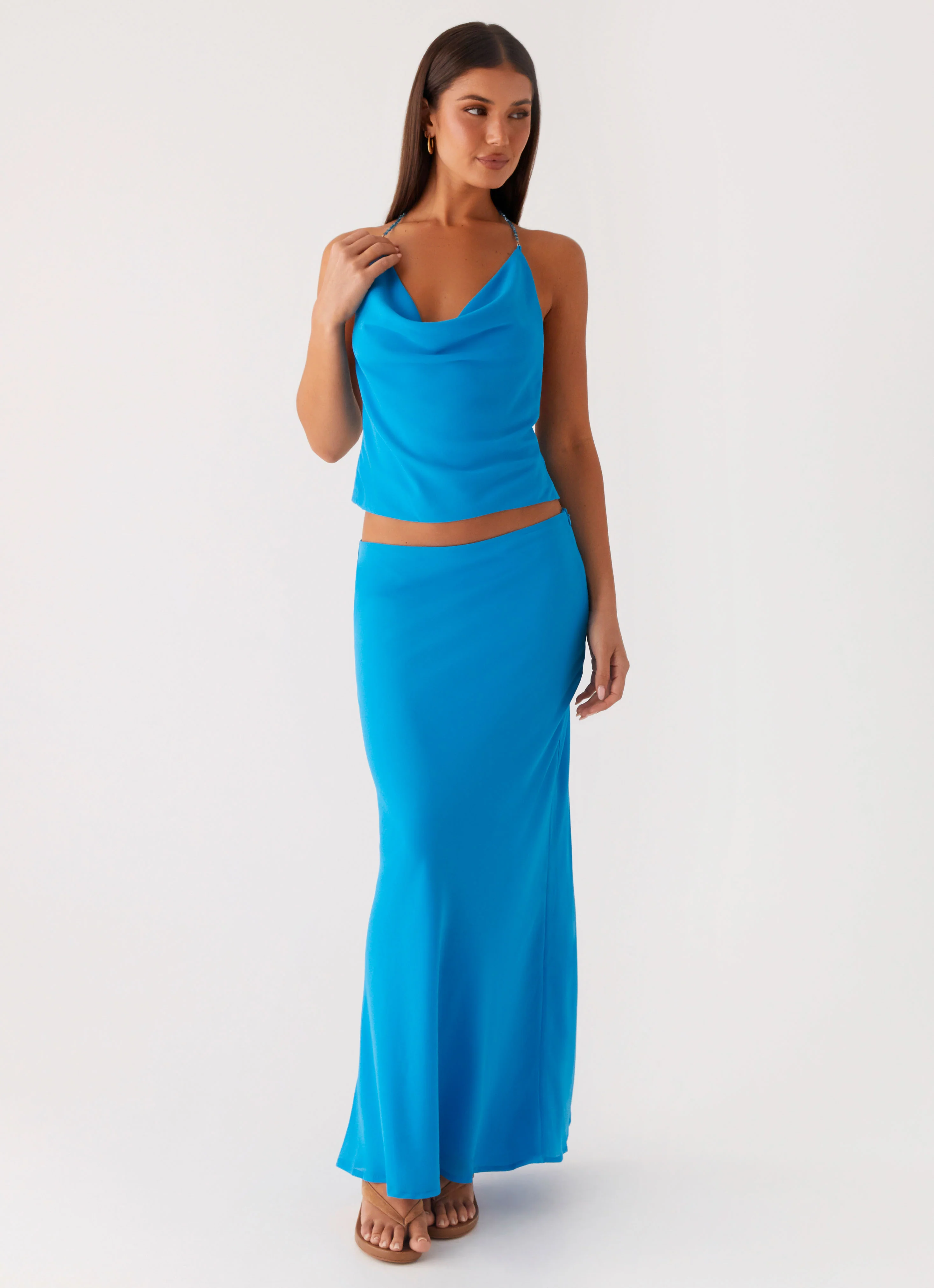 Another Life Chiffon Maxi Skirt - Turquoise - Image 6