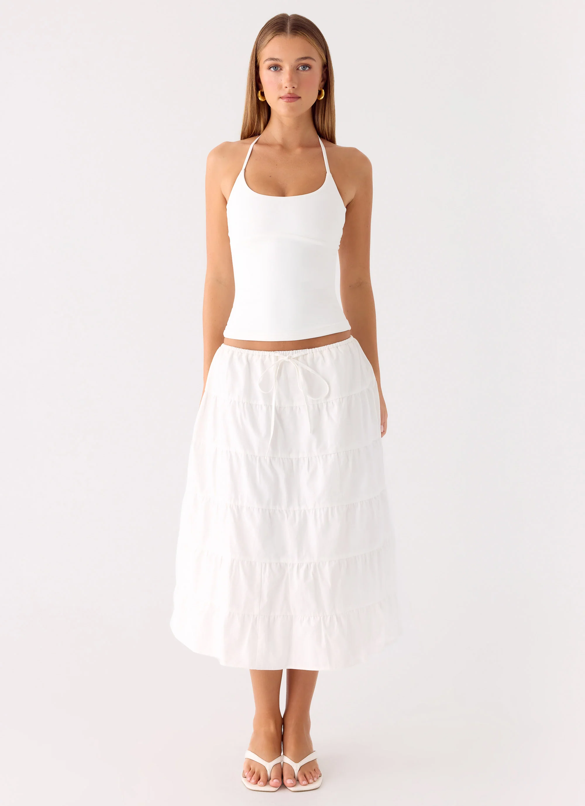 Aphira Tiered Midi Skirt - White - Image 3