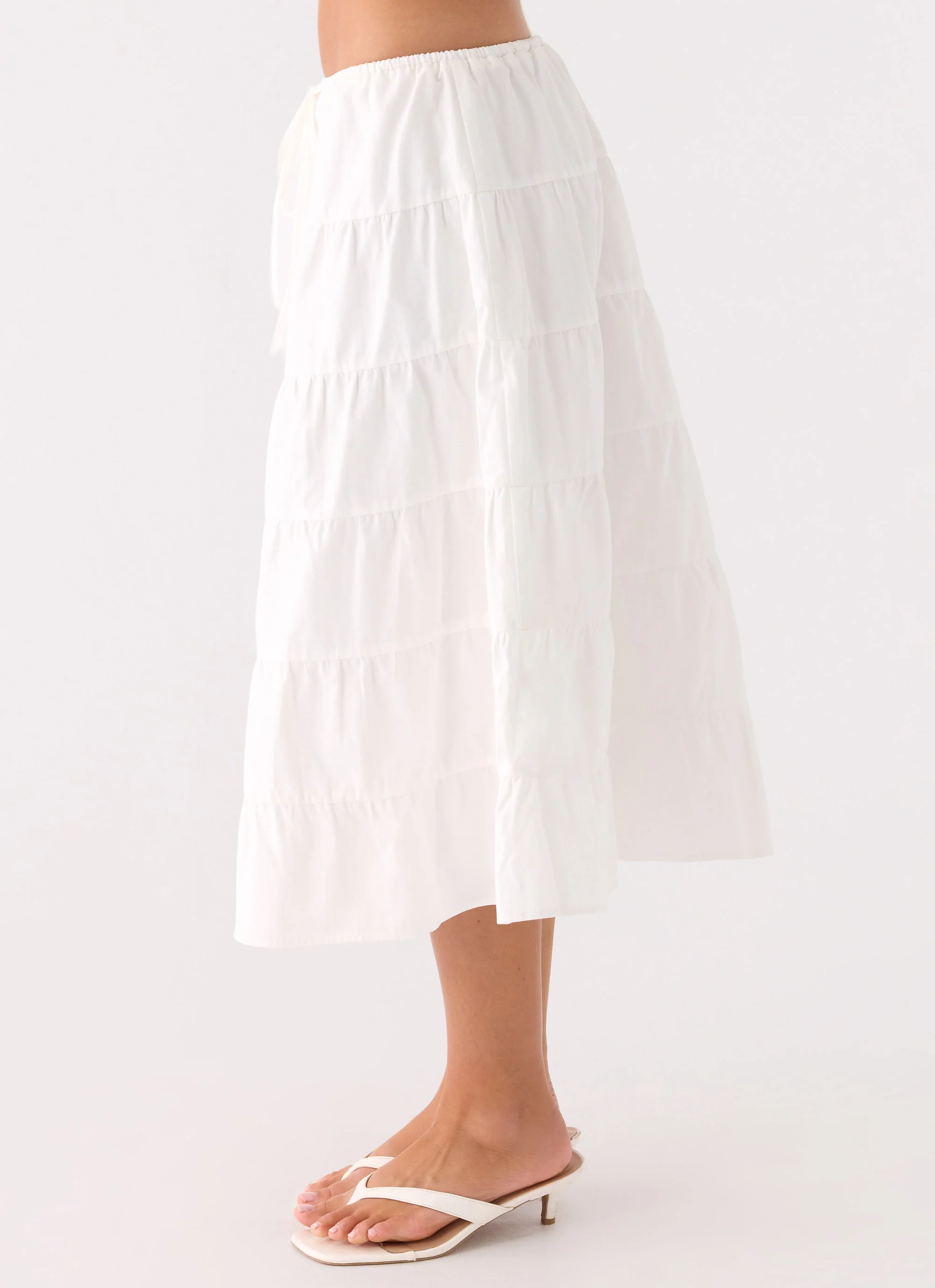 Aphira Tiered Midi Skirt - White - Image 4