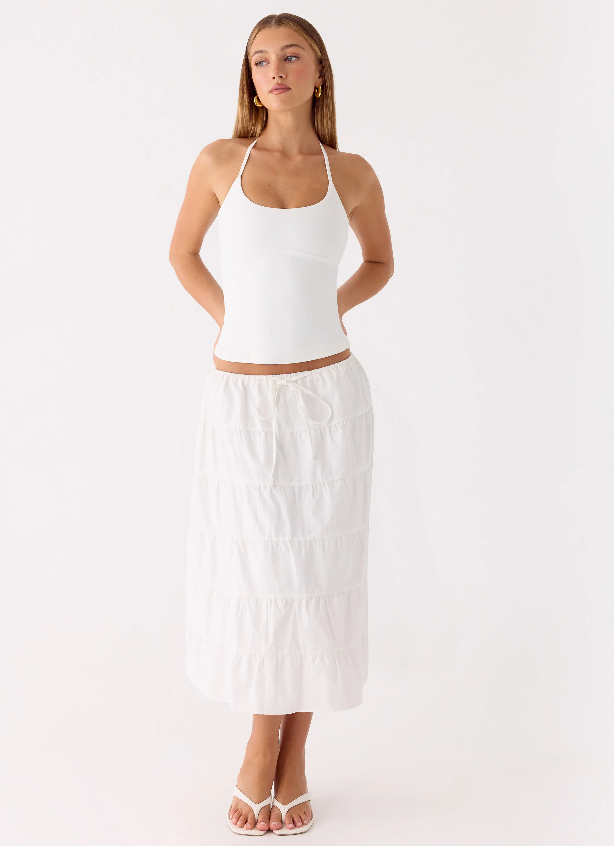 Aphira Tiered Midi Skirt - White - Image 7