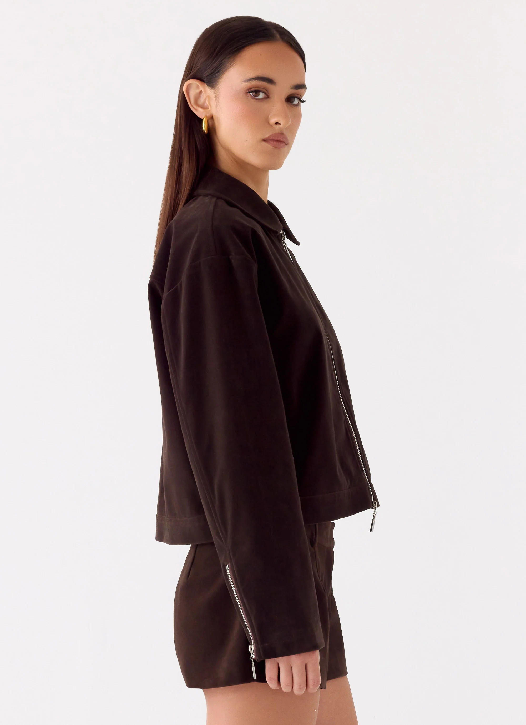Austina Faux Suede Boxy Jacket - Chocolate - Image 7