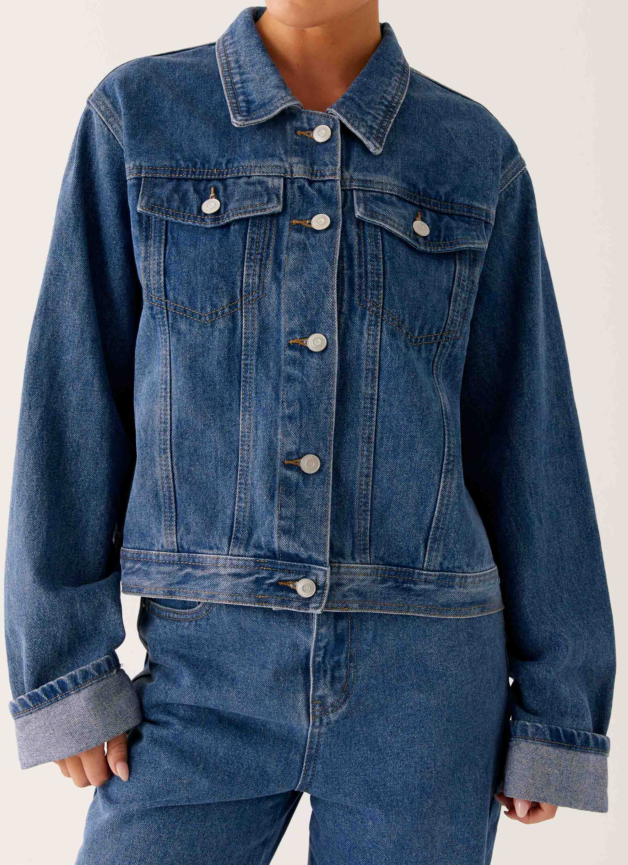 Back Again Oversized Denim Jacket - True Blue - Image 2