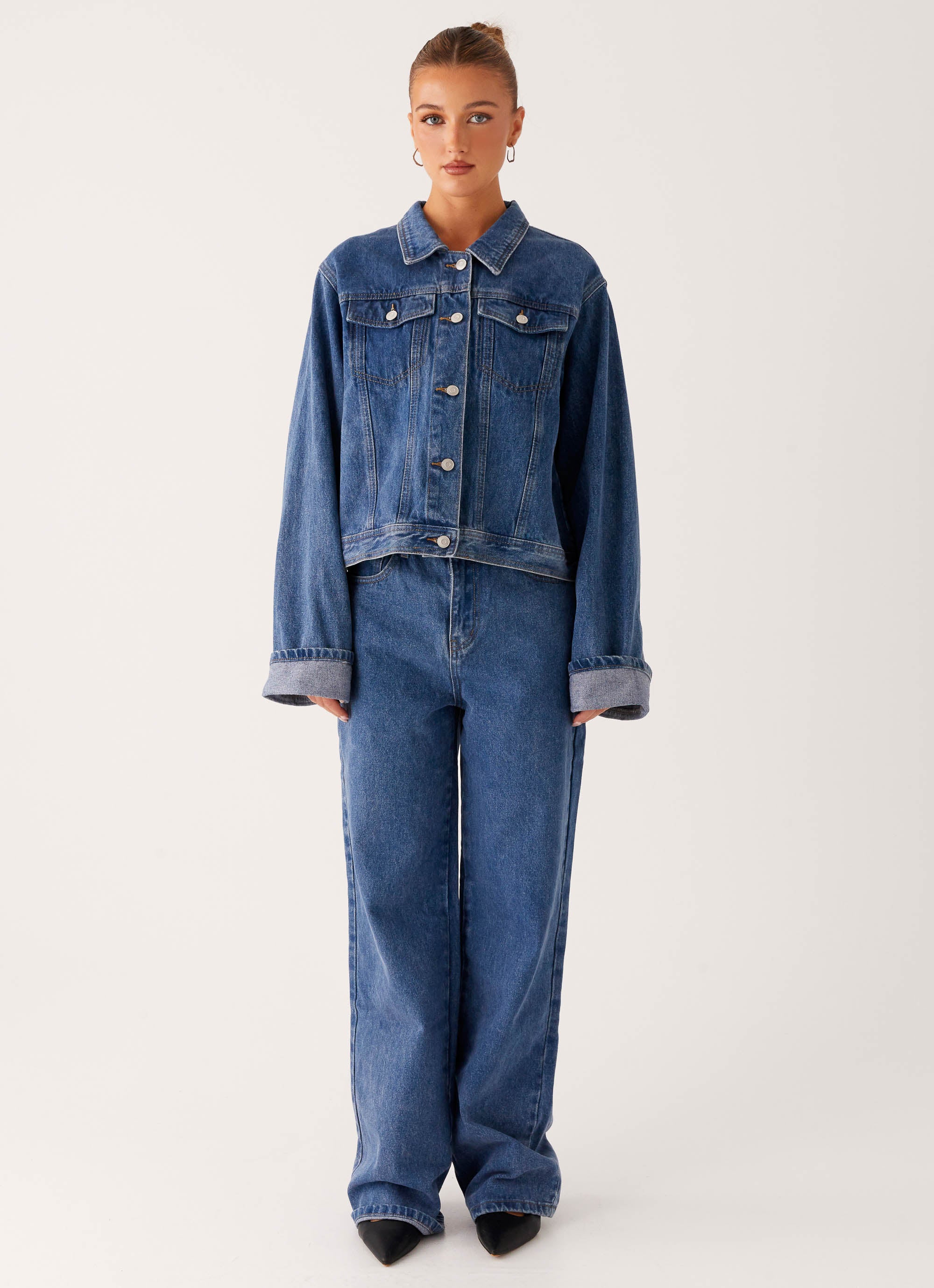 Back Again Oversized Denim Jacket - True Blue - Image 3