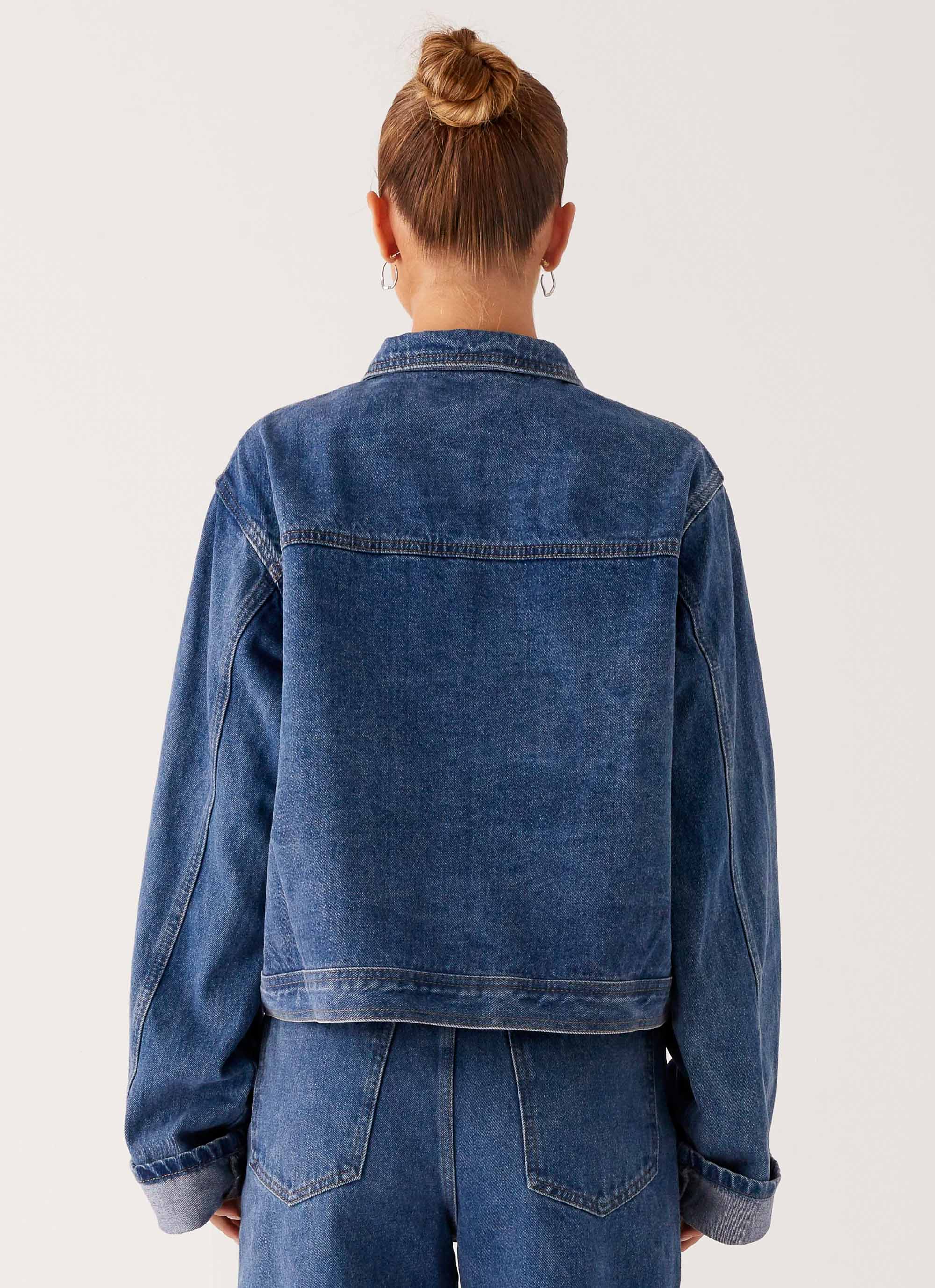 Back Again Oversized Denim Jacket - True Blue - Image 6