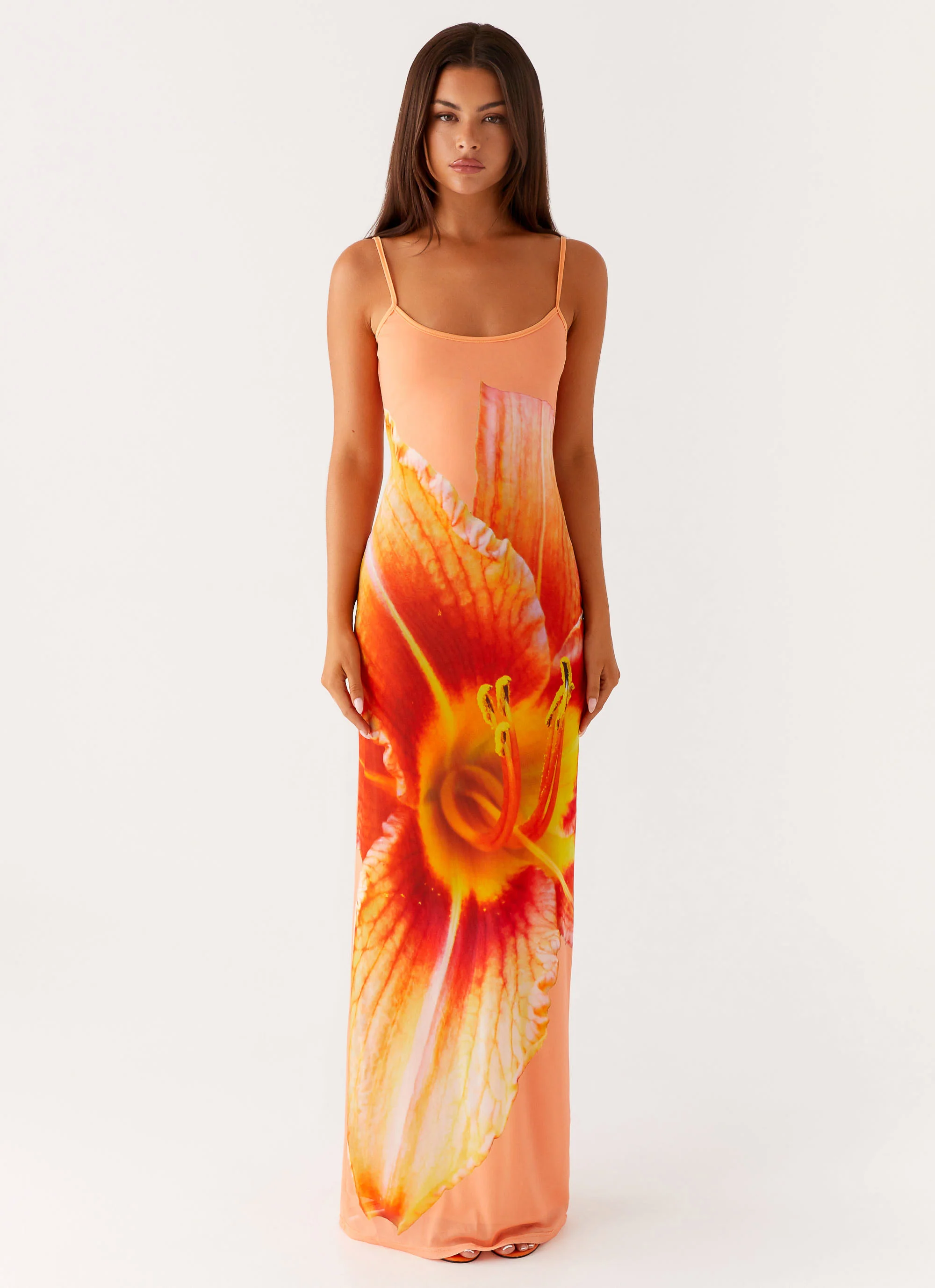 Bad News Mesh Maxi Dress - Orange Floral - Image 2