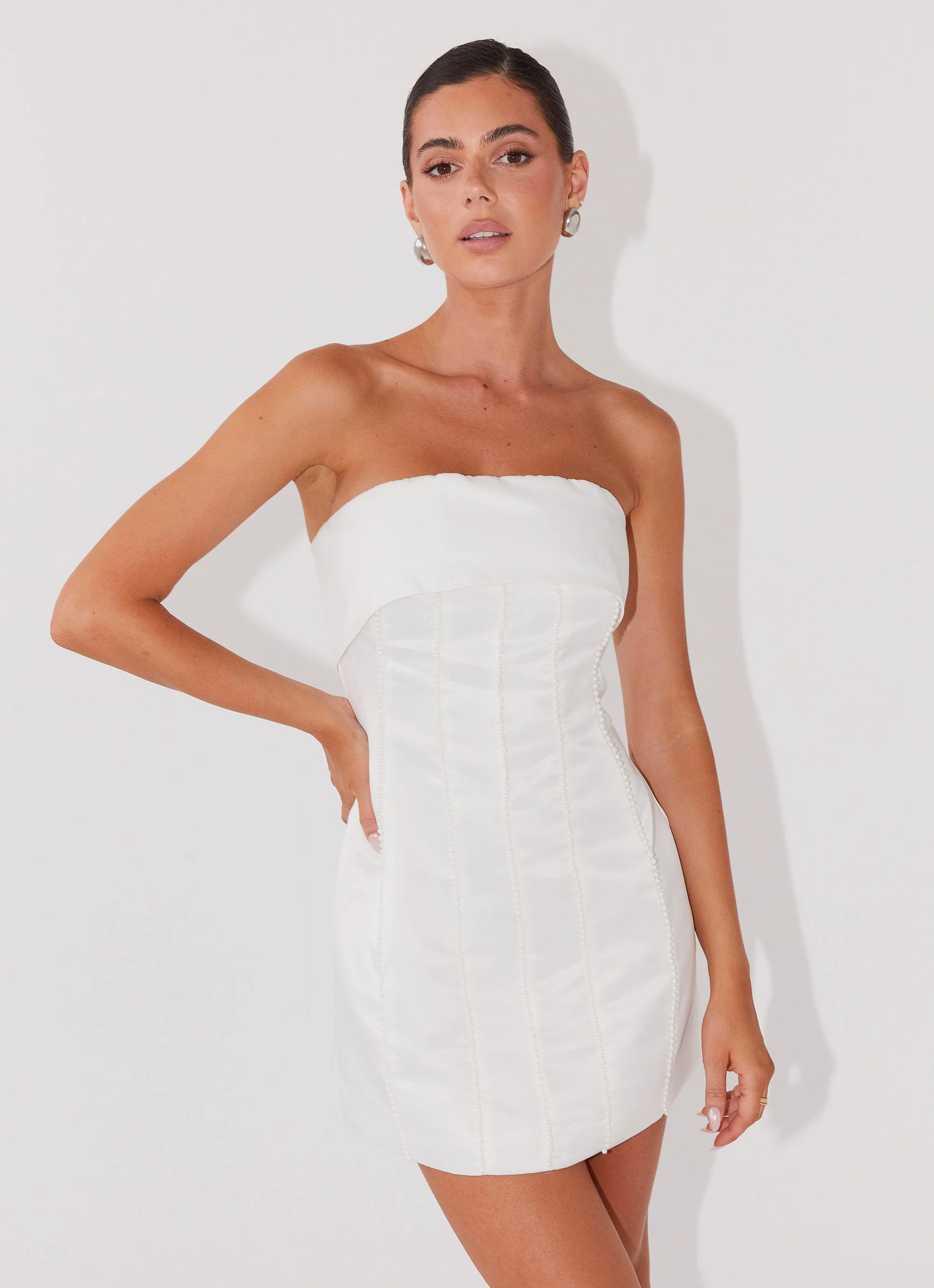 Bombshell Tube Mini Dress - White Pearl - Image 2