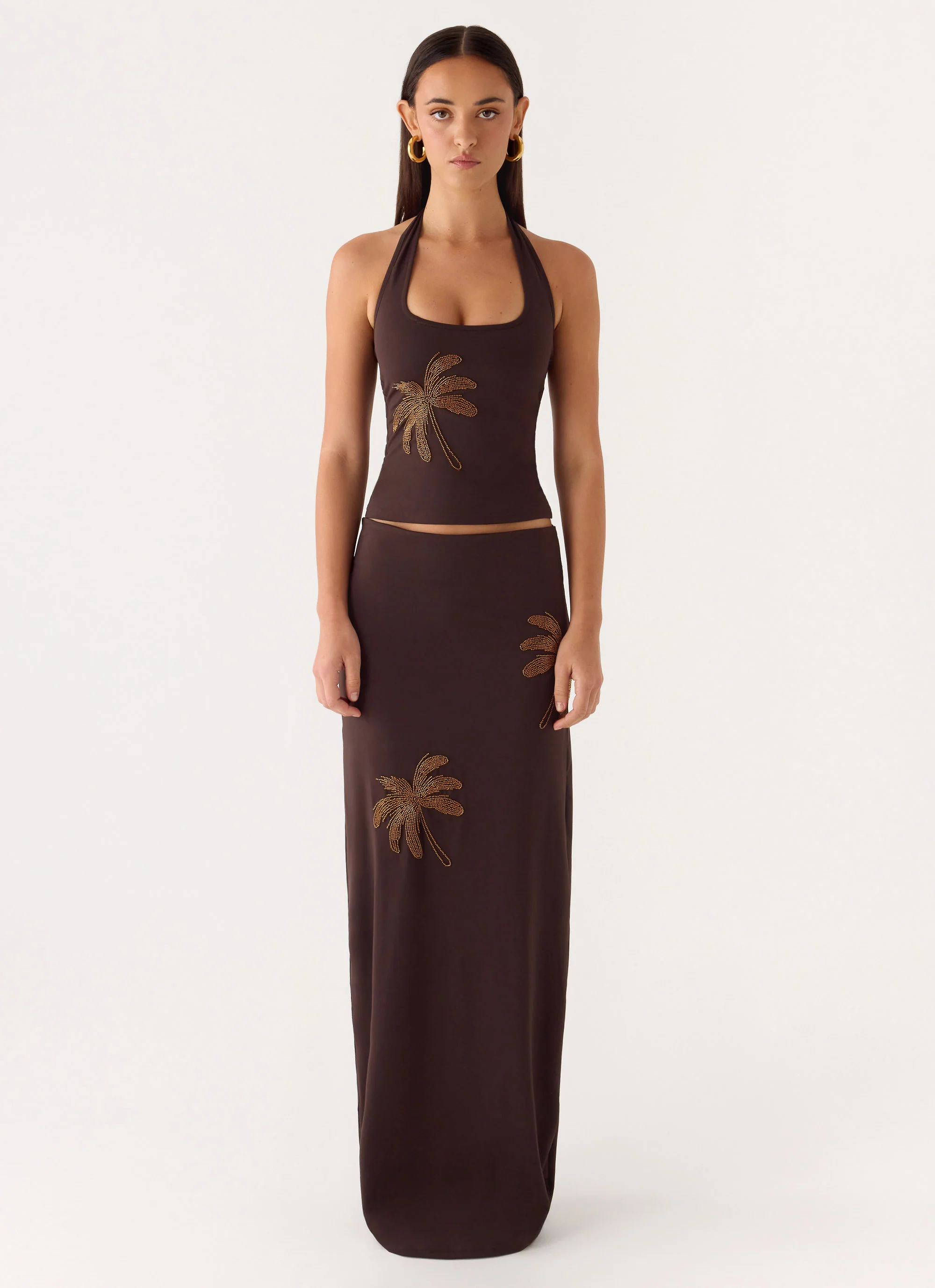 Brienne Beaded Halter Top - Chocolate - Image 2