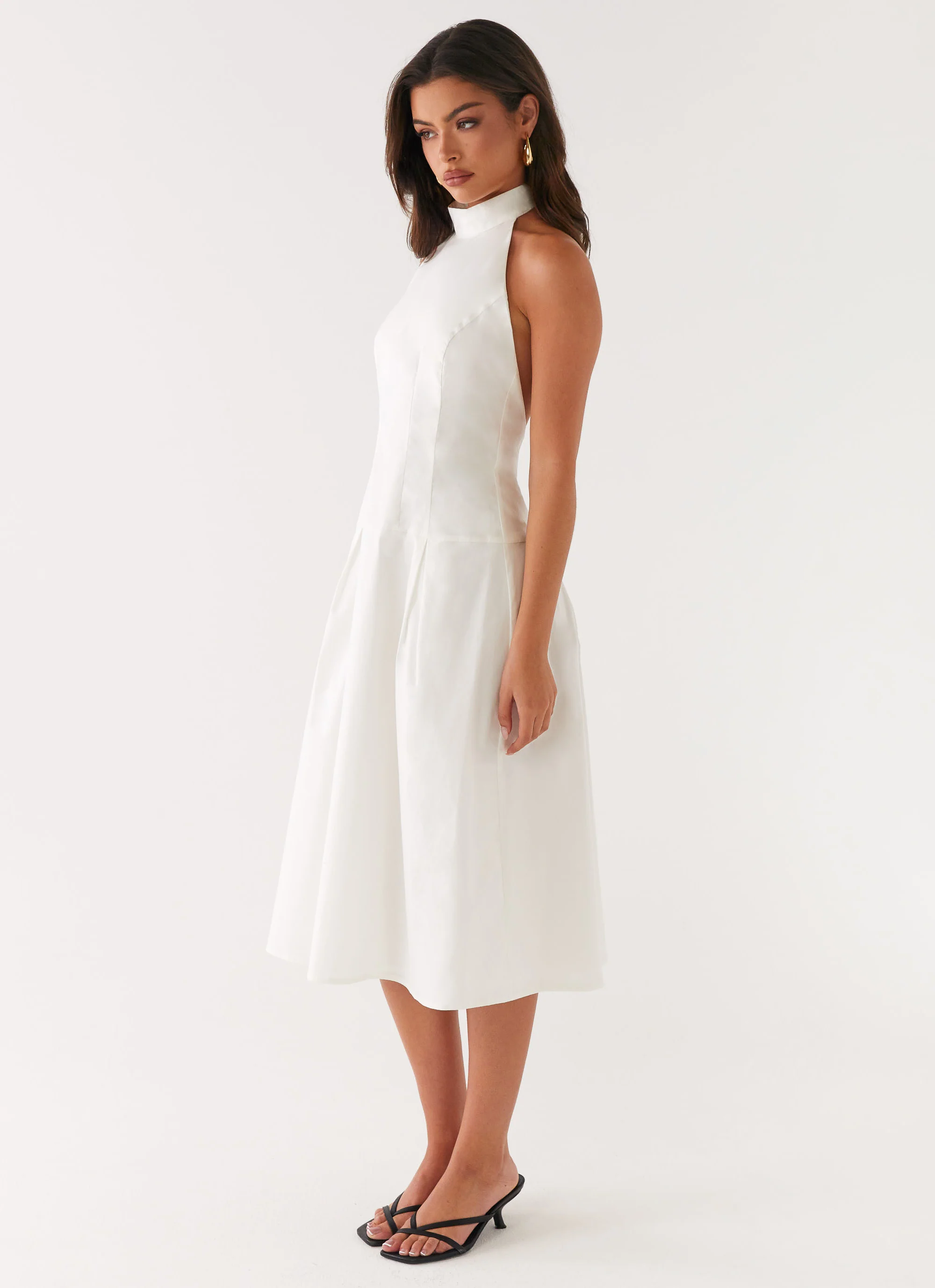 Calla Halter Midi Dress - White - Image 3