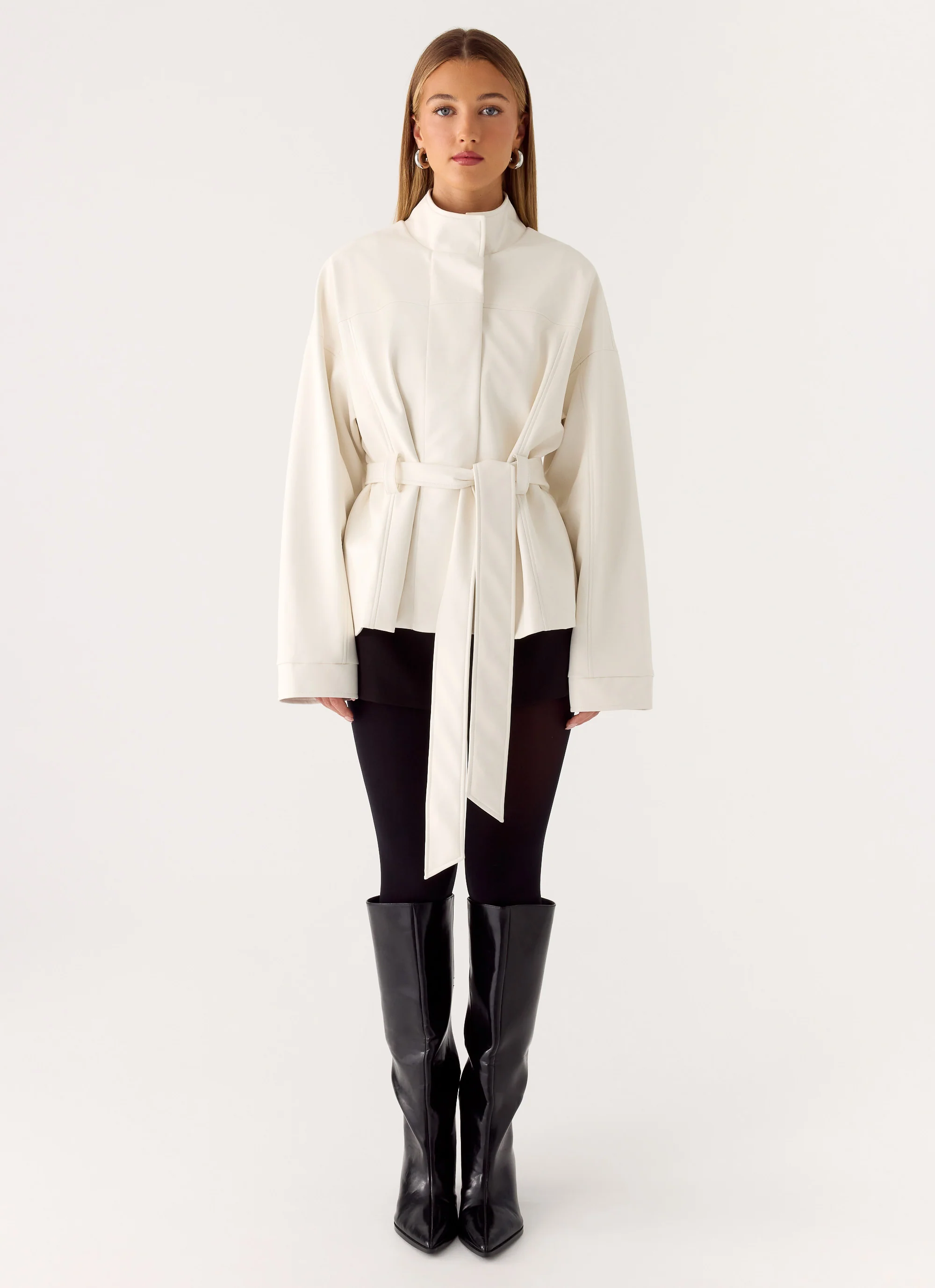 City Light Tie Waist Trench Jacket - Ivory - Image 4