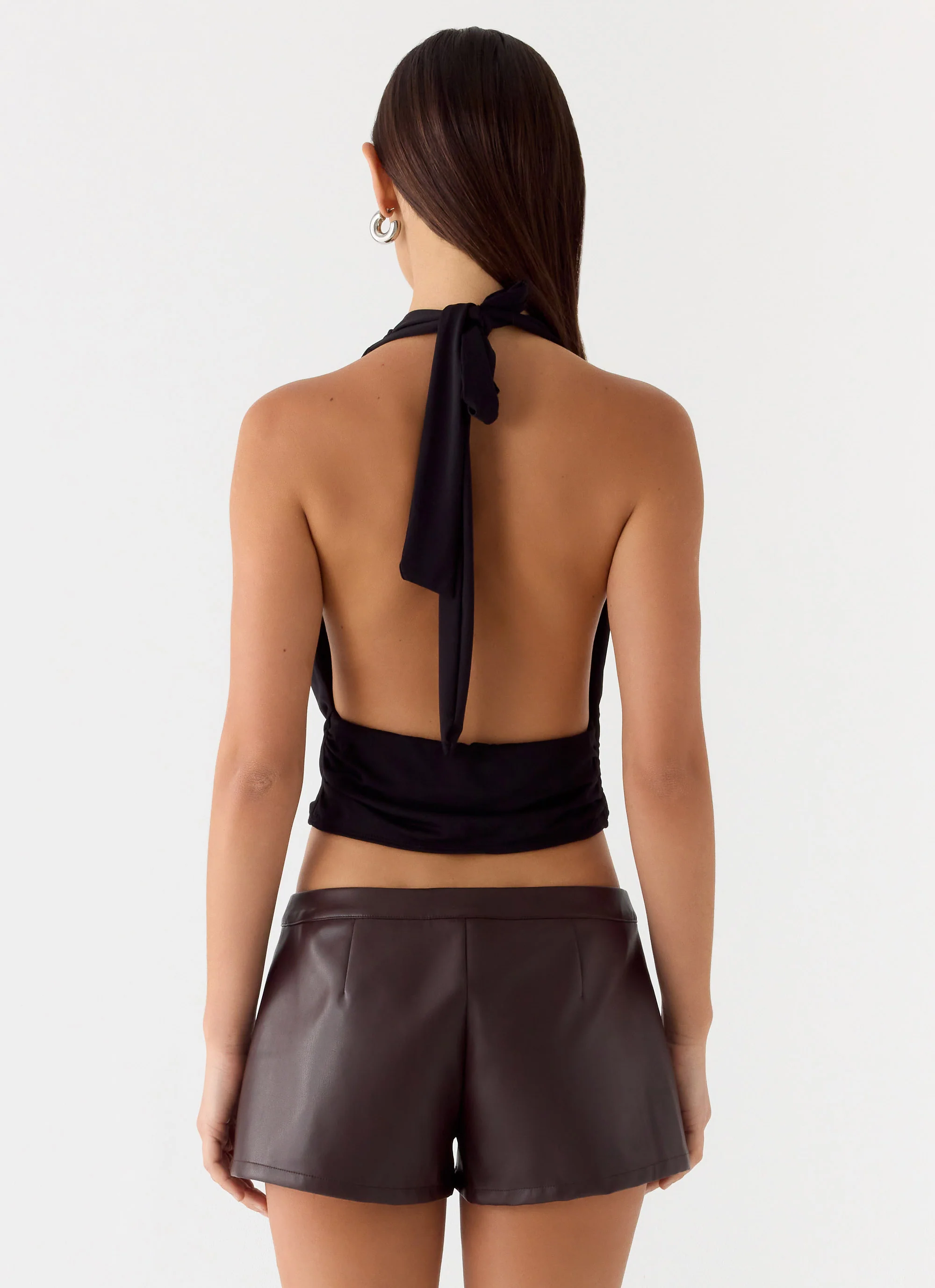 Coastline Faux Leather Micro Mini Shorts - Chocolate - Image 4