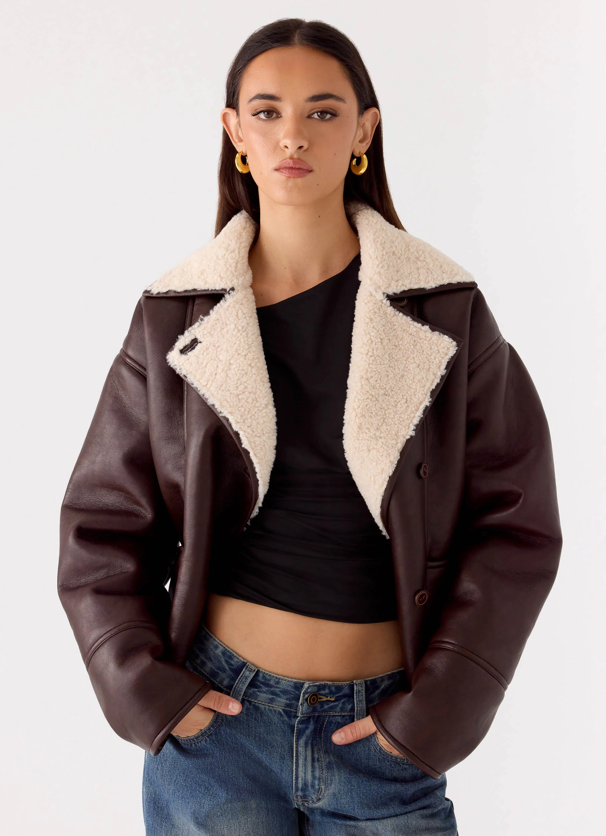 Demine Double Faced Short Coat - Chocolate - Image 6