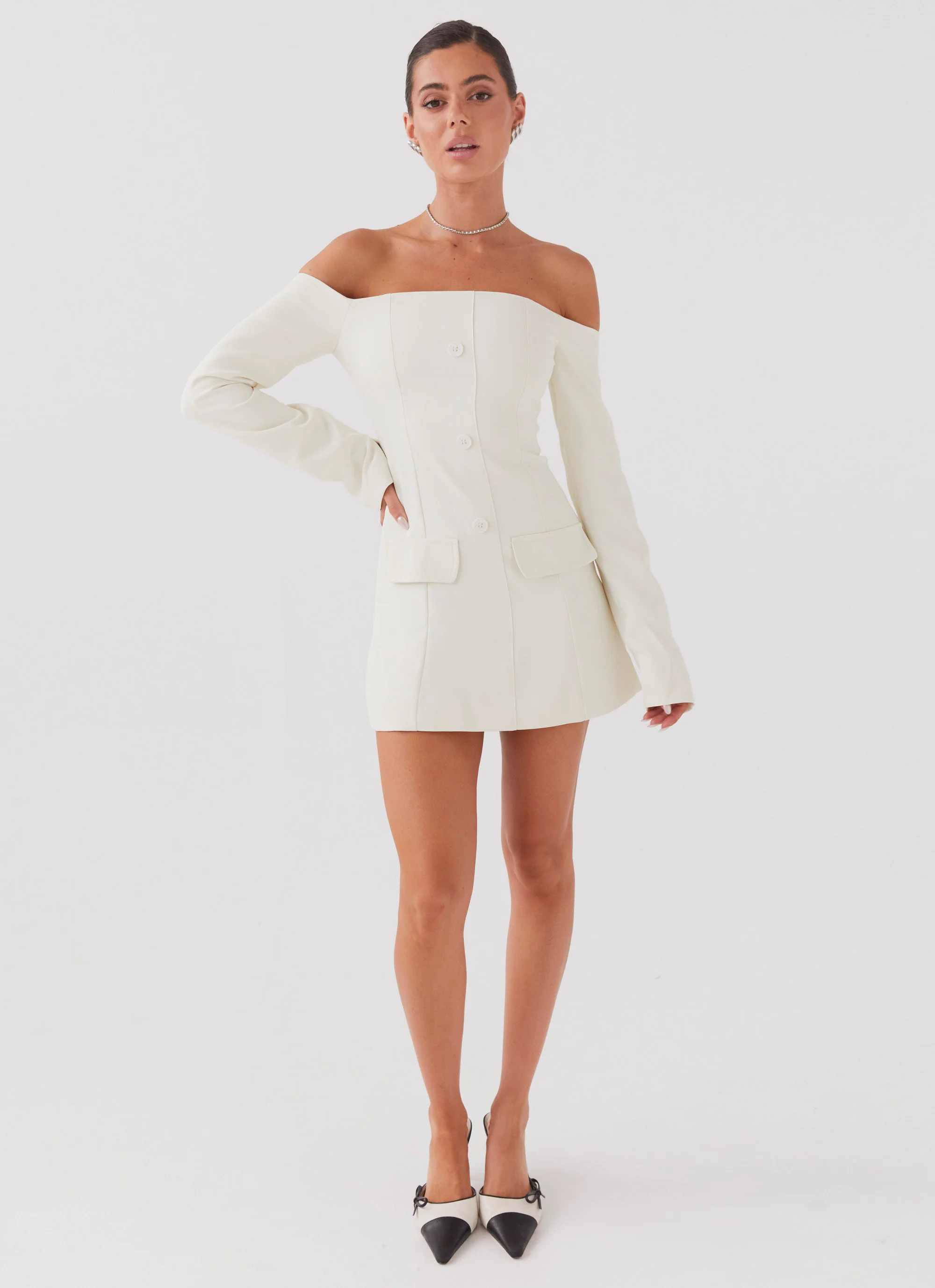 Dominique Blazer Mini Dress - Ivory - Image 3