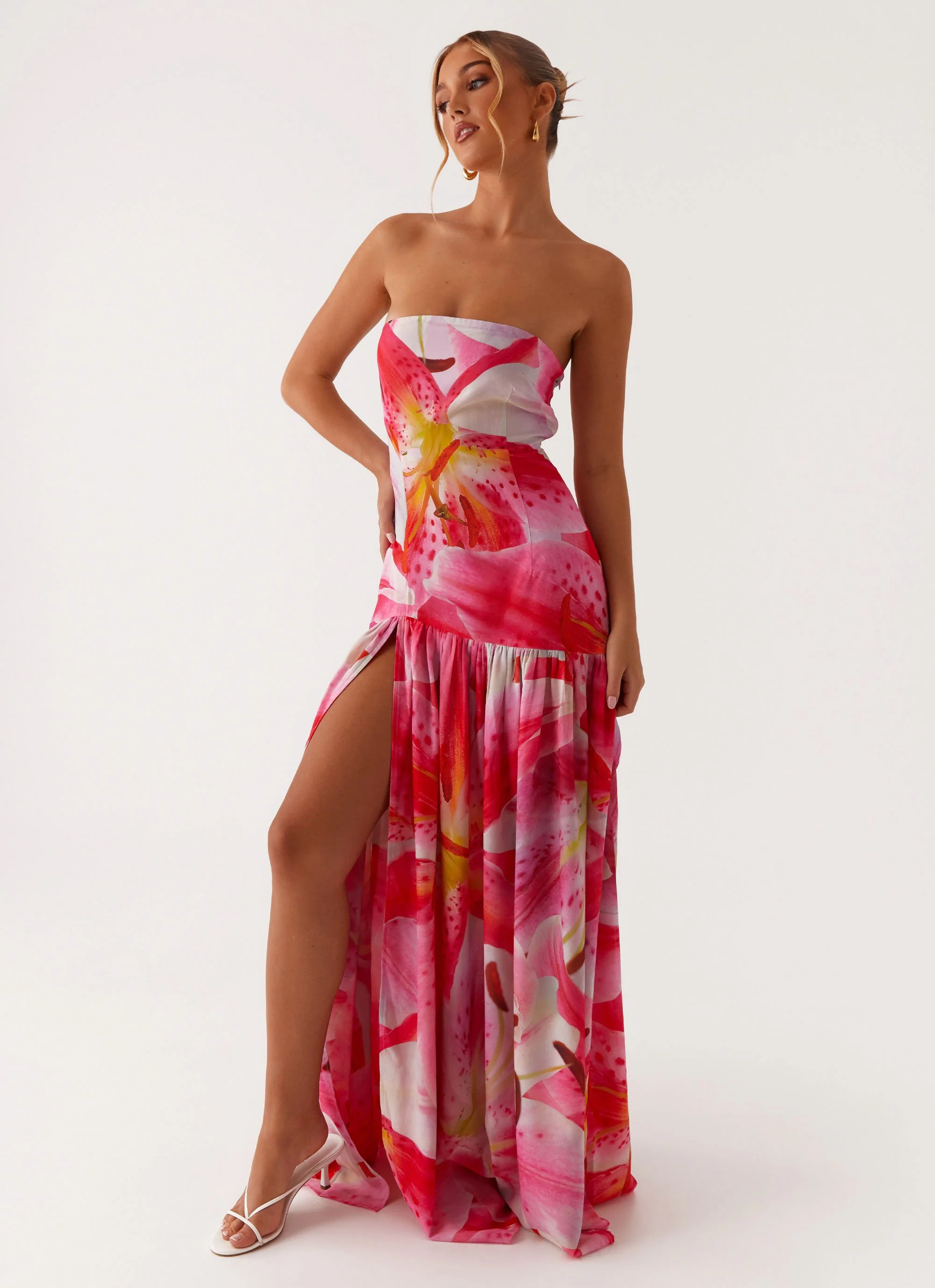 Eden Strapless Maxi Dress - White Pink Lilly - Image 5