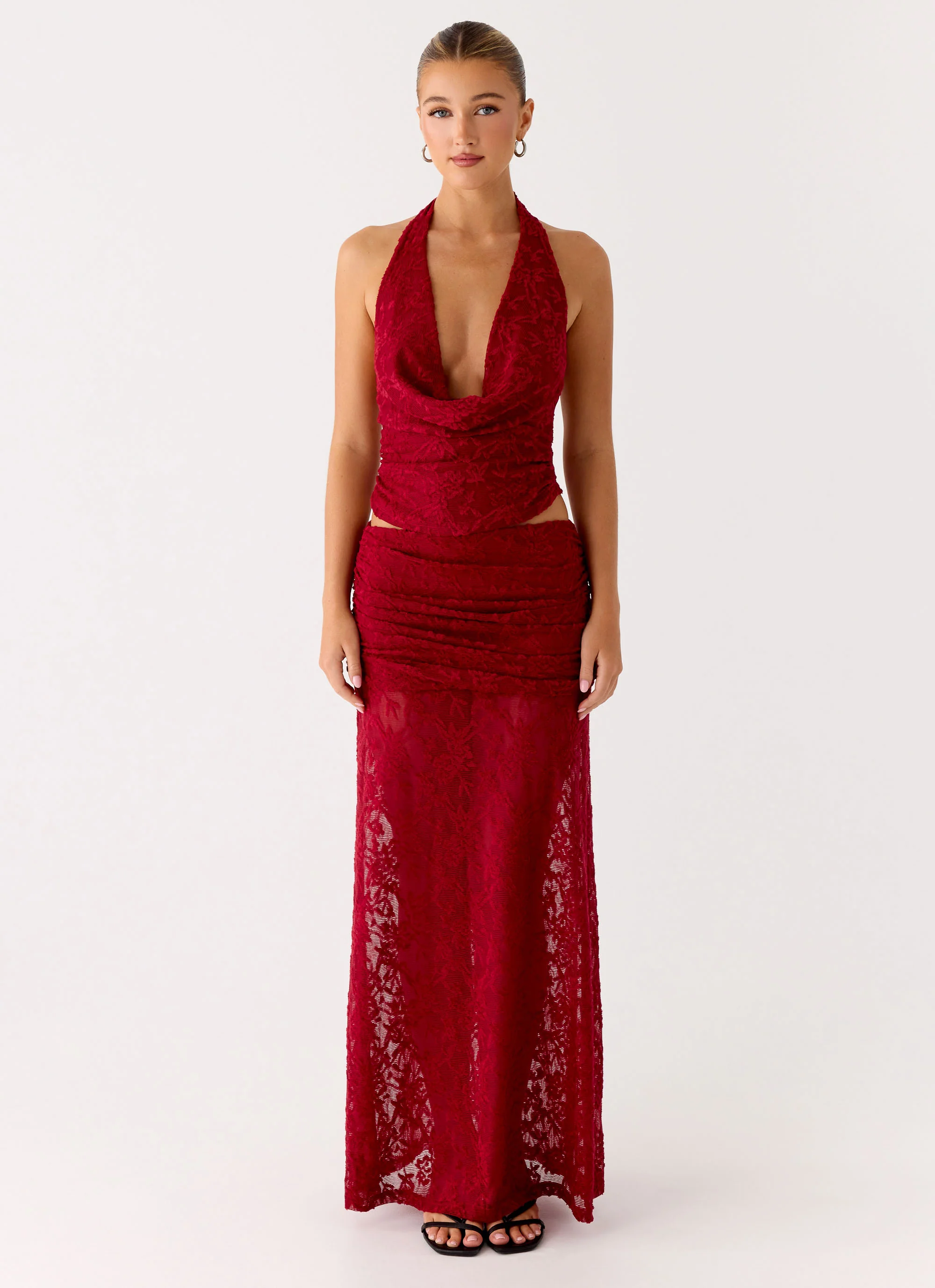 Farruko Jacquard Halter Top - Dark Cherry - Image 2