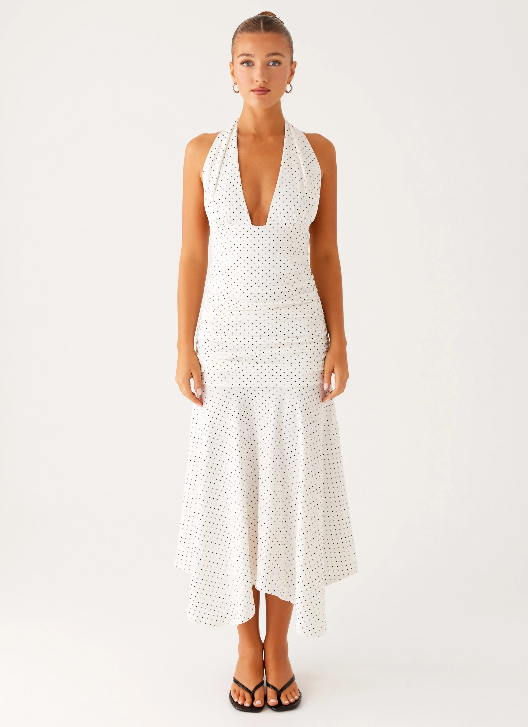 Grettana Halter Neck Midi Dress - White Polka Dot - Image 4