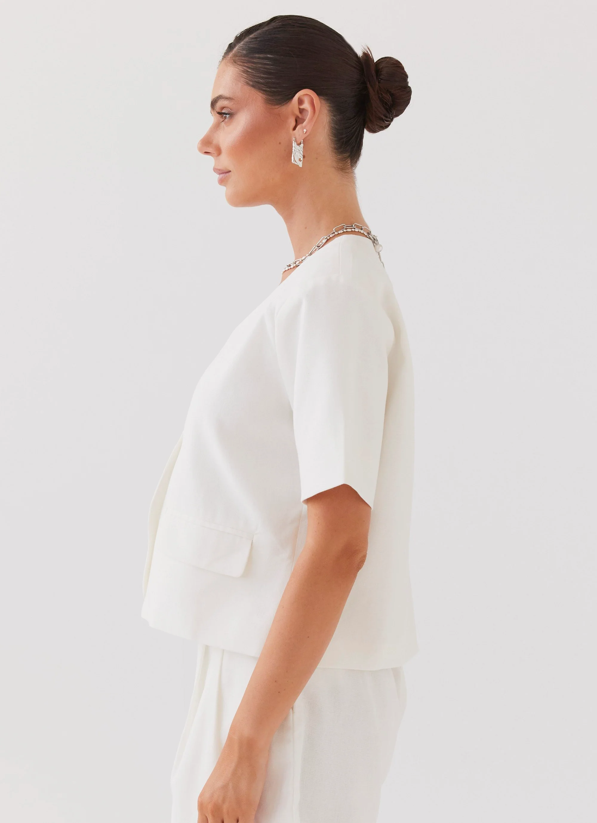 Hacienda Linen Short Sleeve Blazer - White - Image 3
