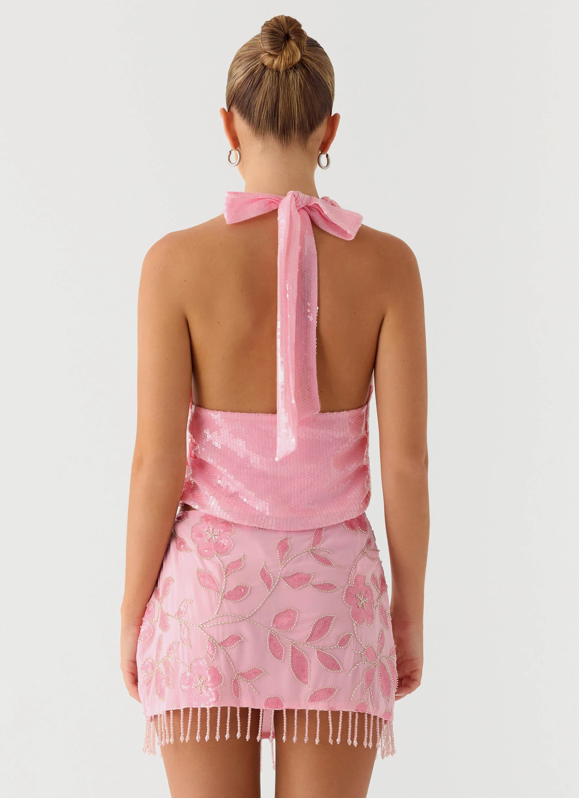 Iglesias Beaded Sequin Mini Skirt - Pink - Image 3