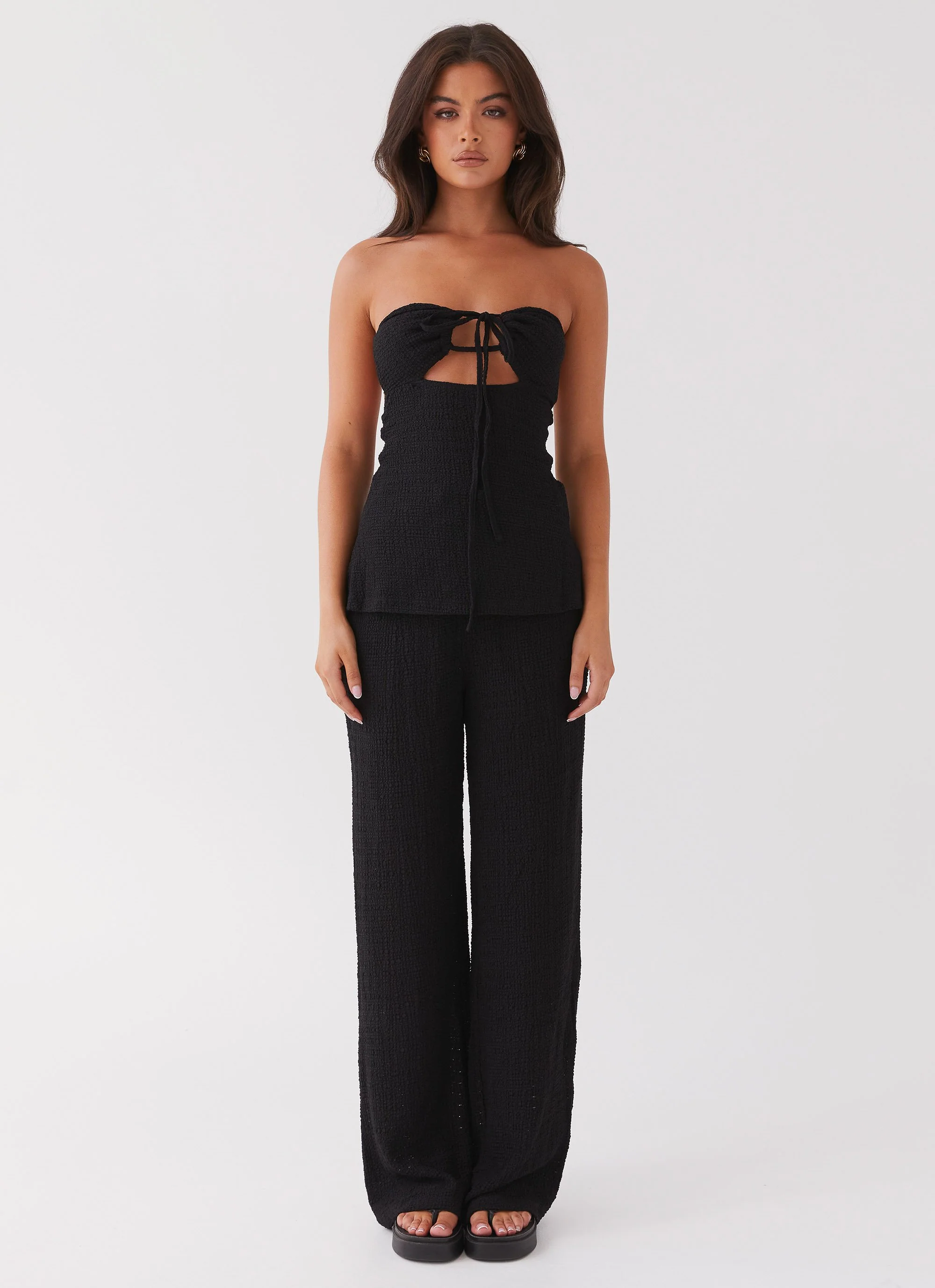 Jadey Strapless Waffle Top - Black - Image 2