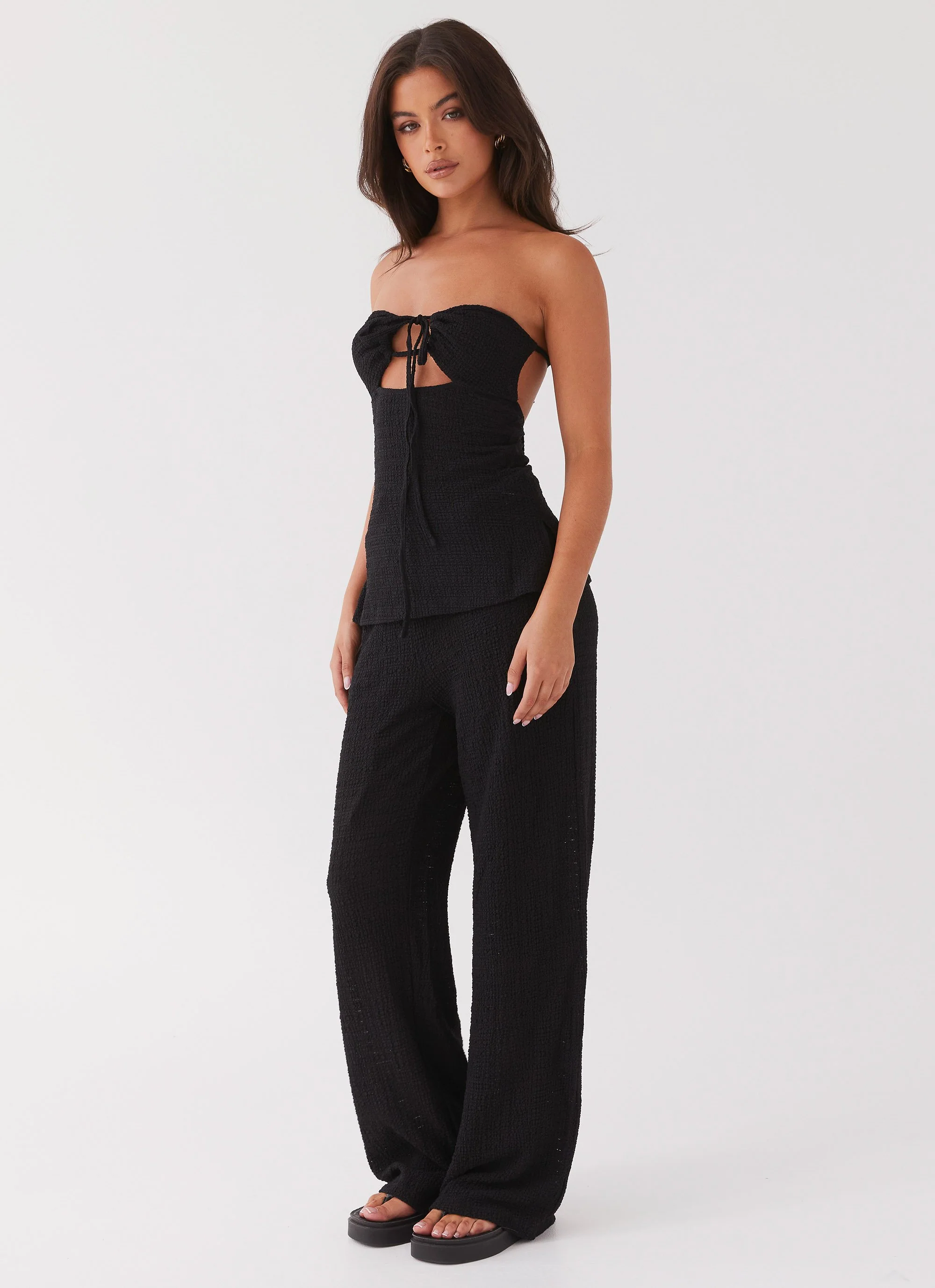 Jadey Waffle Pants - Black - Image 3