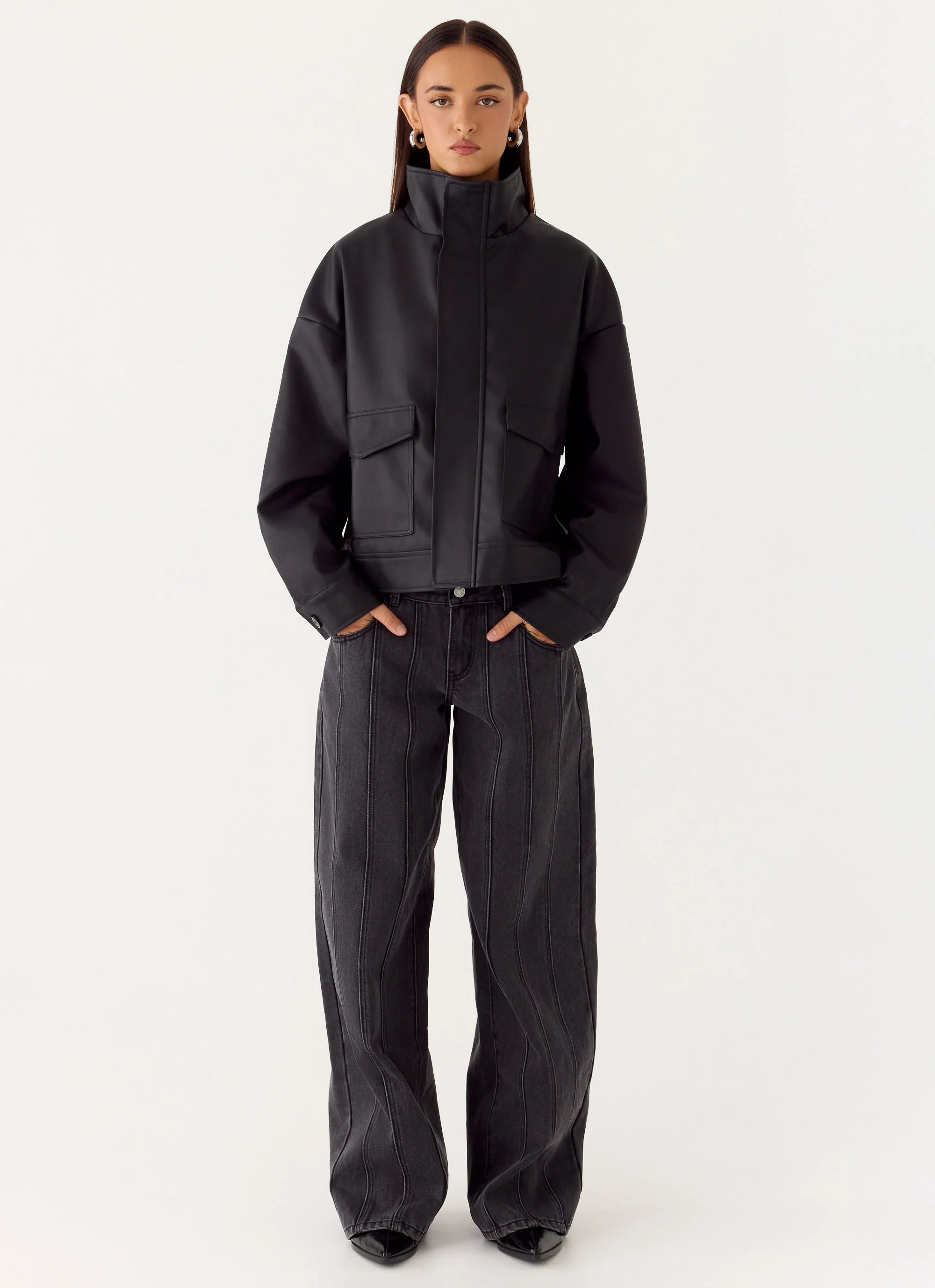 James PU Bomber Jacket - Black - Image 2
