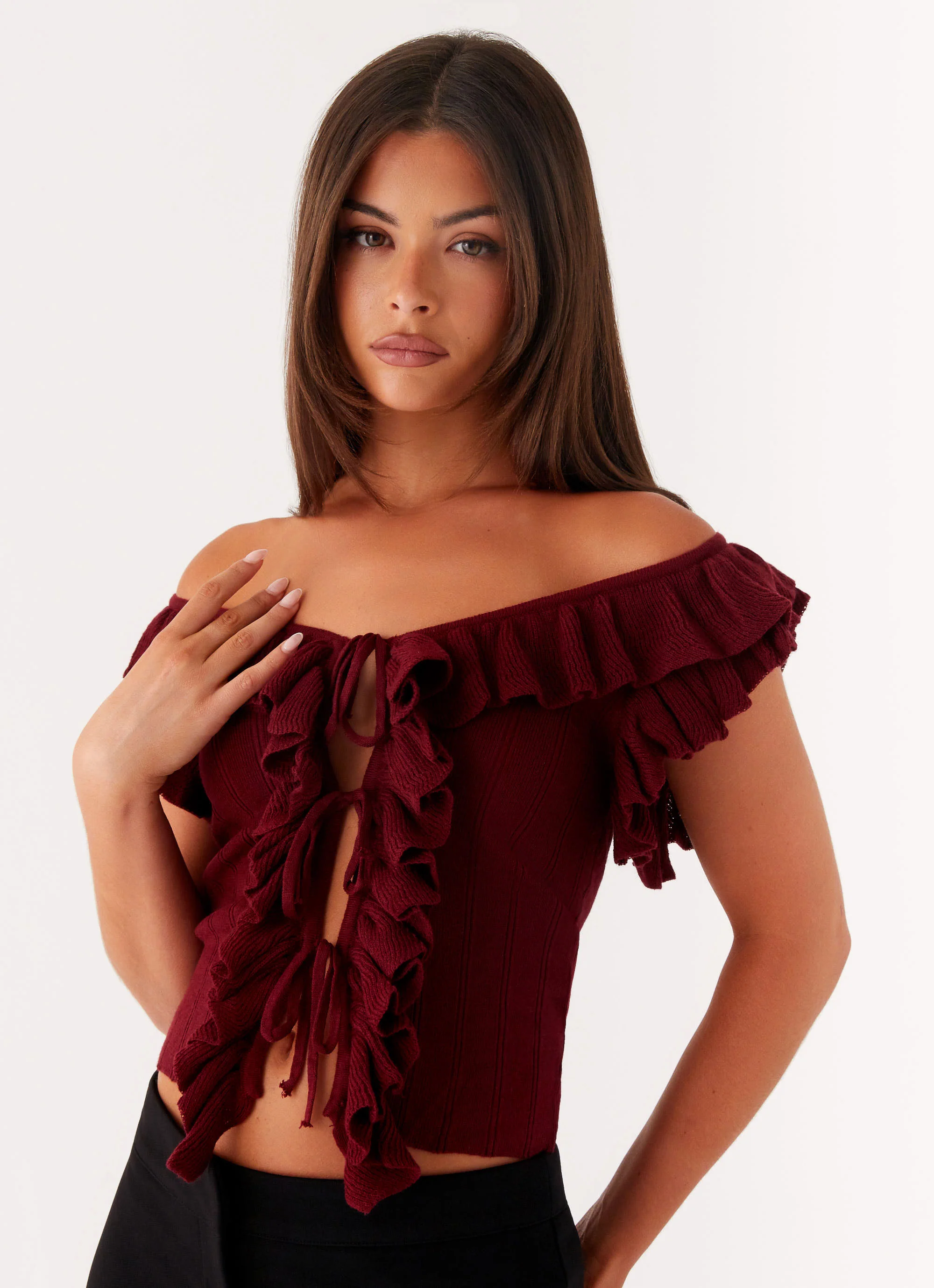 Keeta Frill Top - Burgundy - Image 2