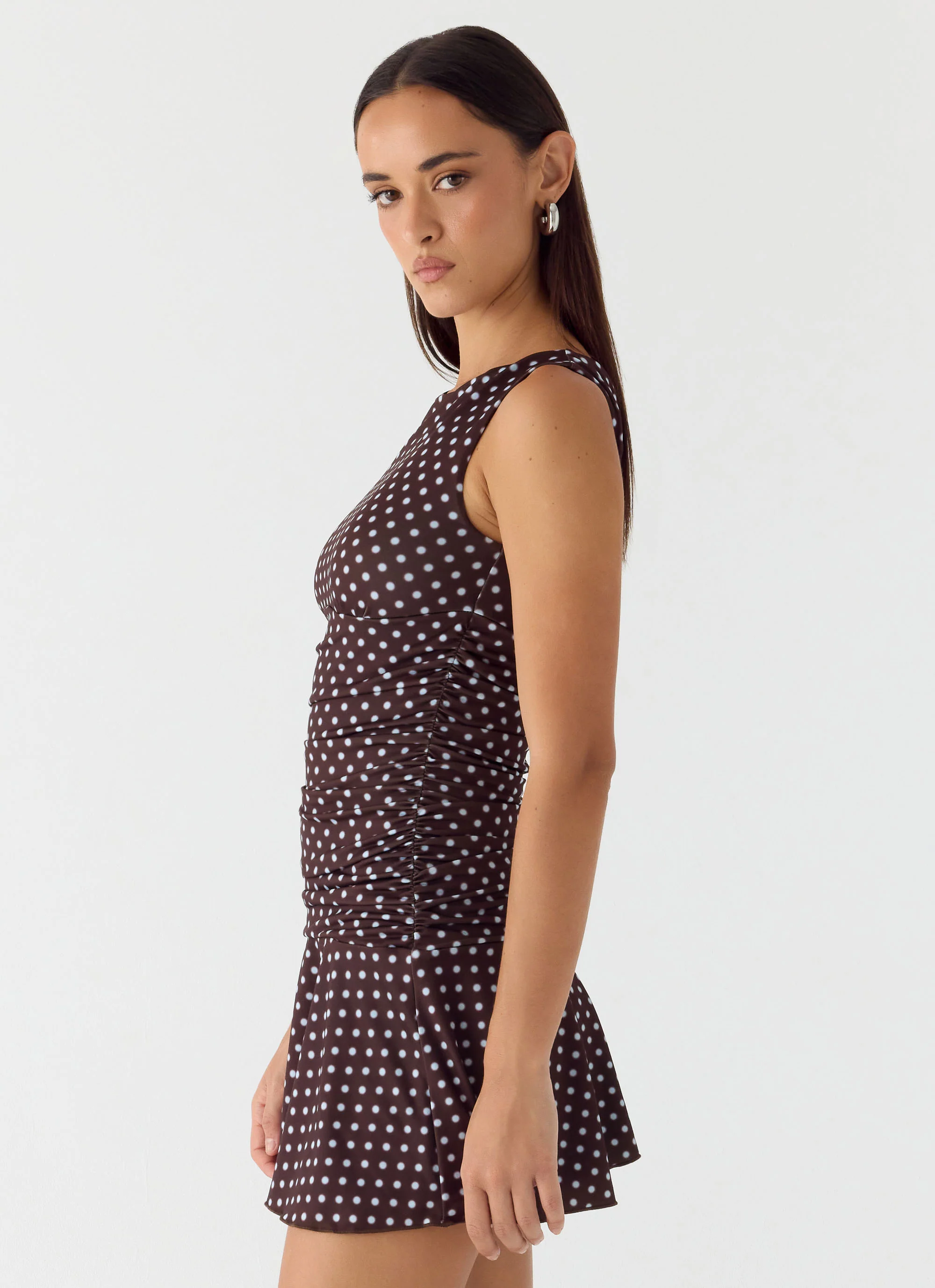 Kelda Mini Dress - Chocolate Blue Dot - Image 2