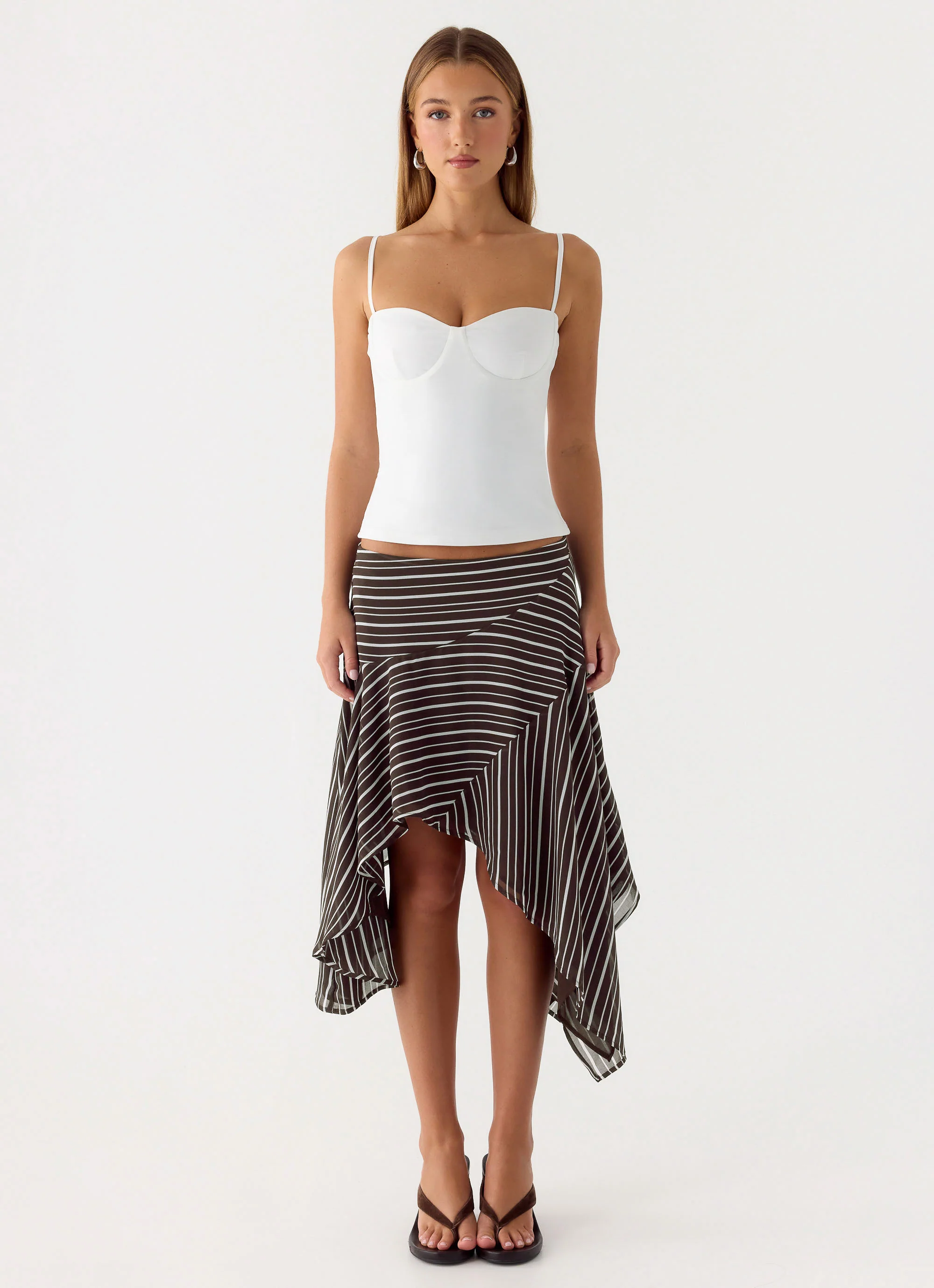 Kia Low Rise Asymmetrical Midi Skirt - Chocolate Stripe - Image 3
