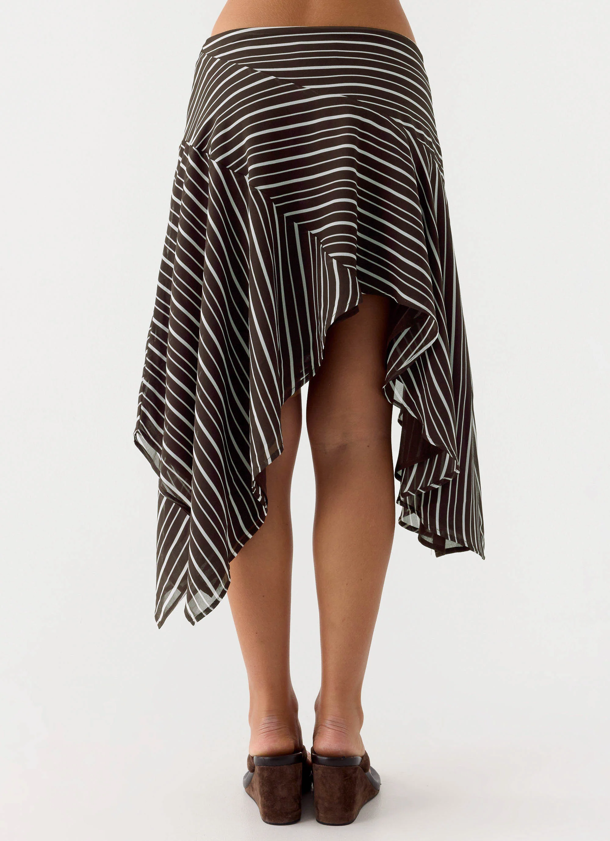 Kia Low Rise Asymmetrical Midi Skirt - Chocolate Stripe - Image 6