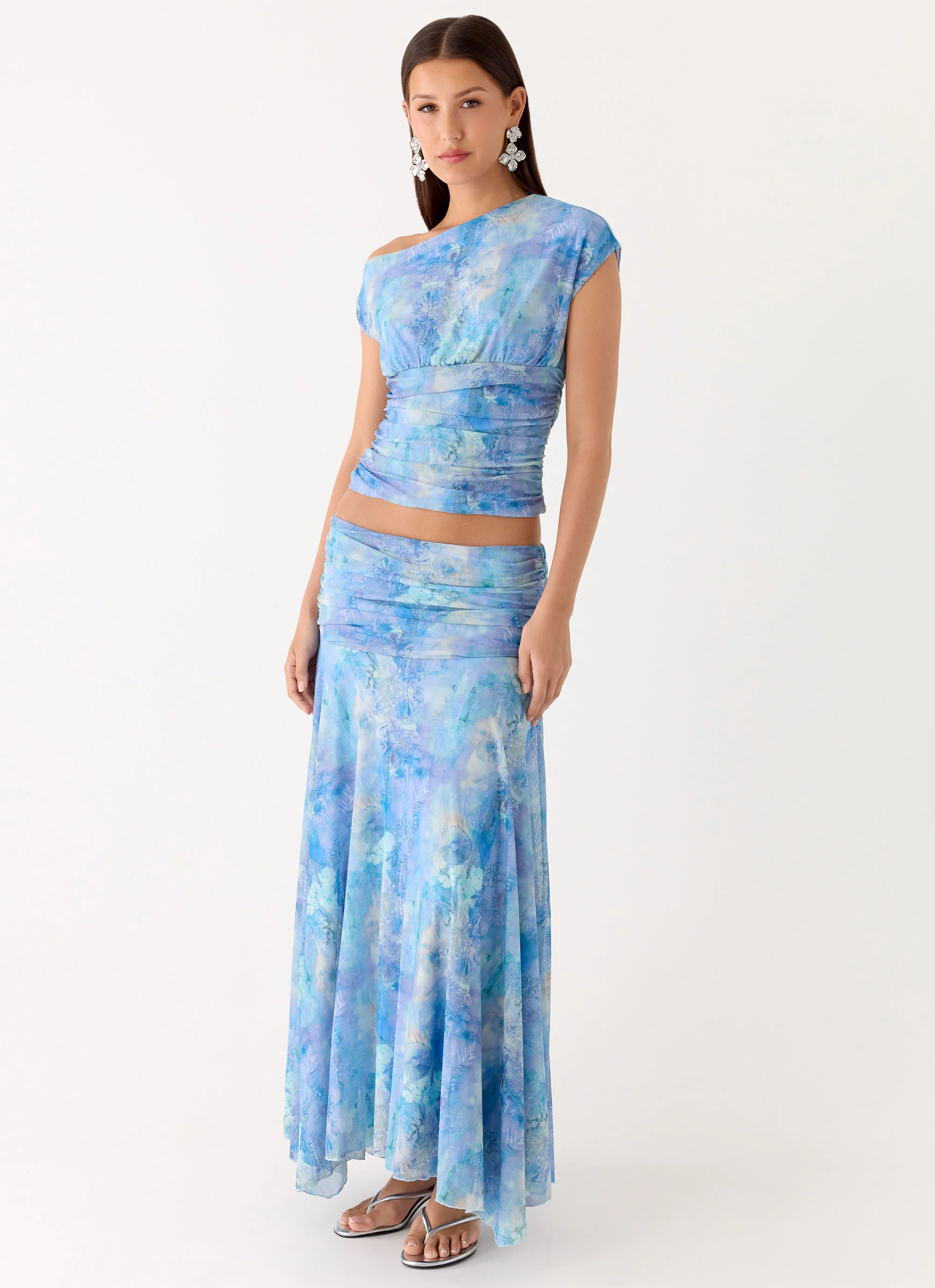 Liana Ruched Maxi Skirt - Aqua Paisley - Image 5