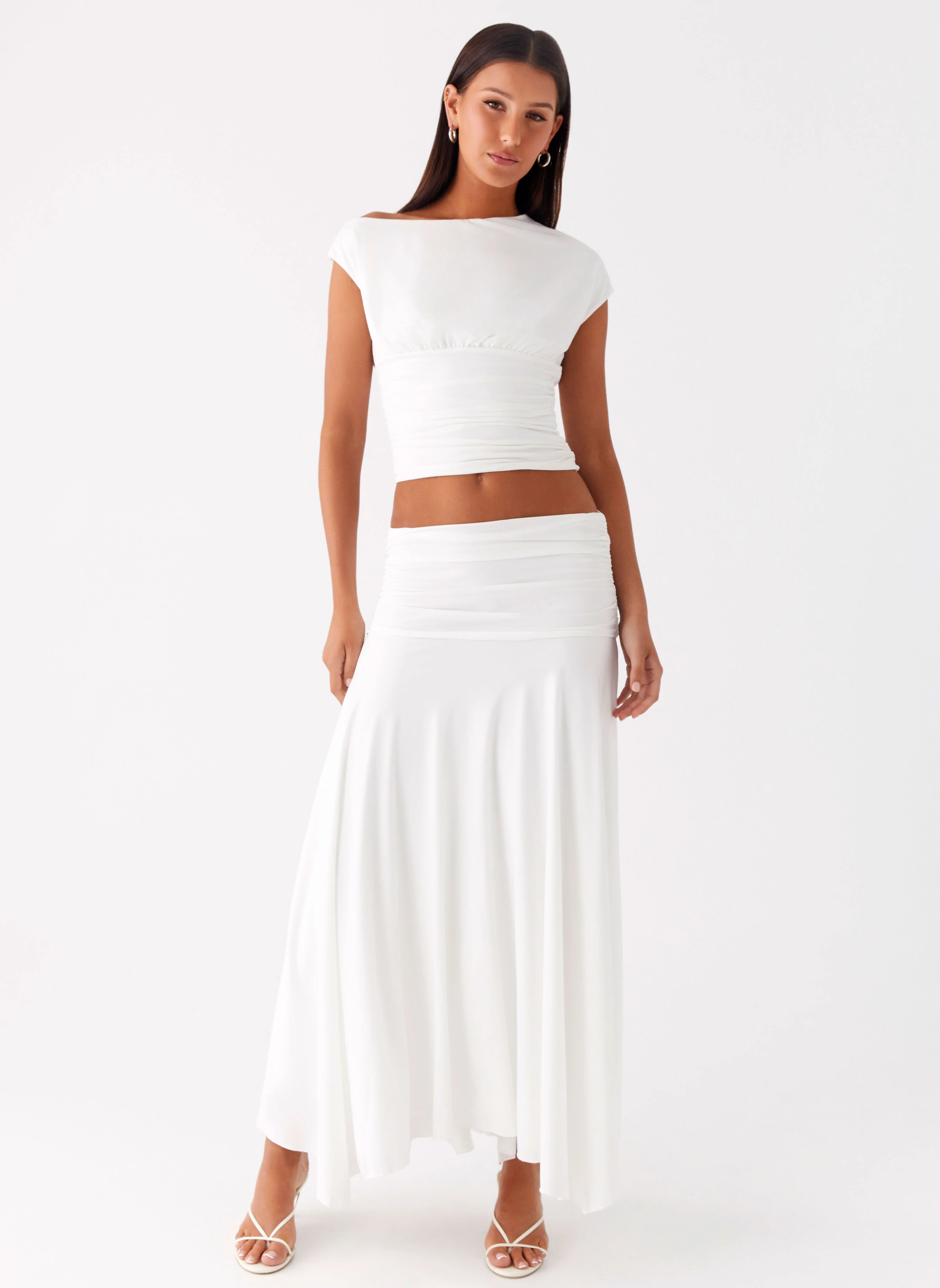 Liana Ruched Maxi Skirt - White - Image 6