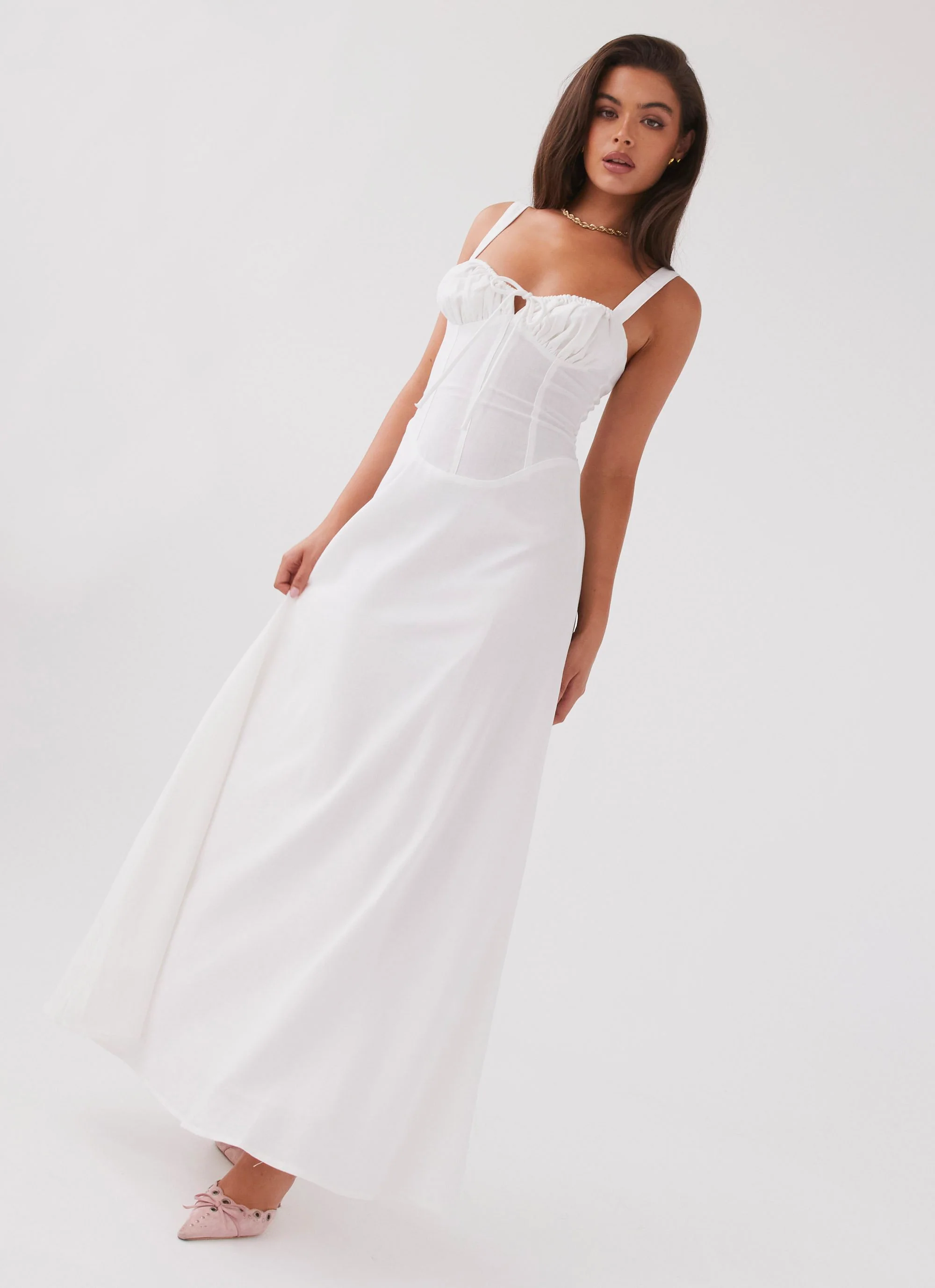 Lucie Linen Maxi Dress - White - Image 6