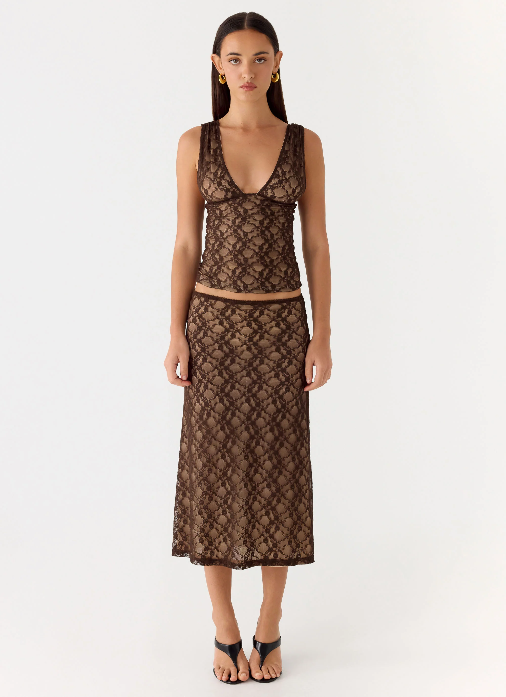 Malachie Lace Midi Skirt - Chocolate - Image 3