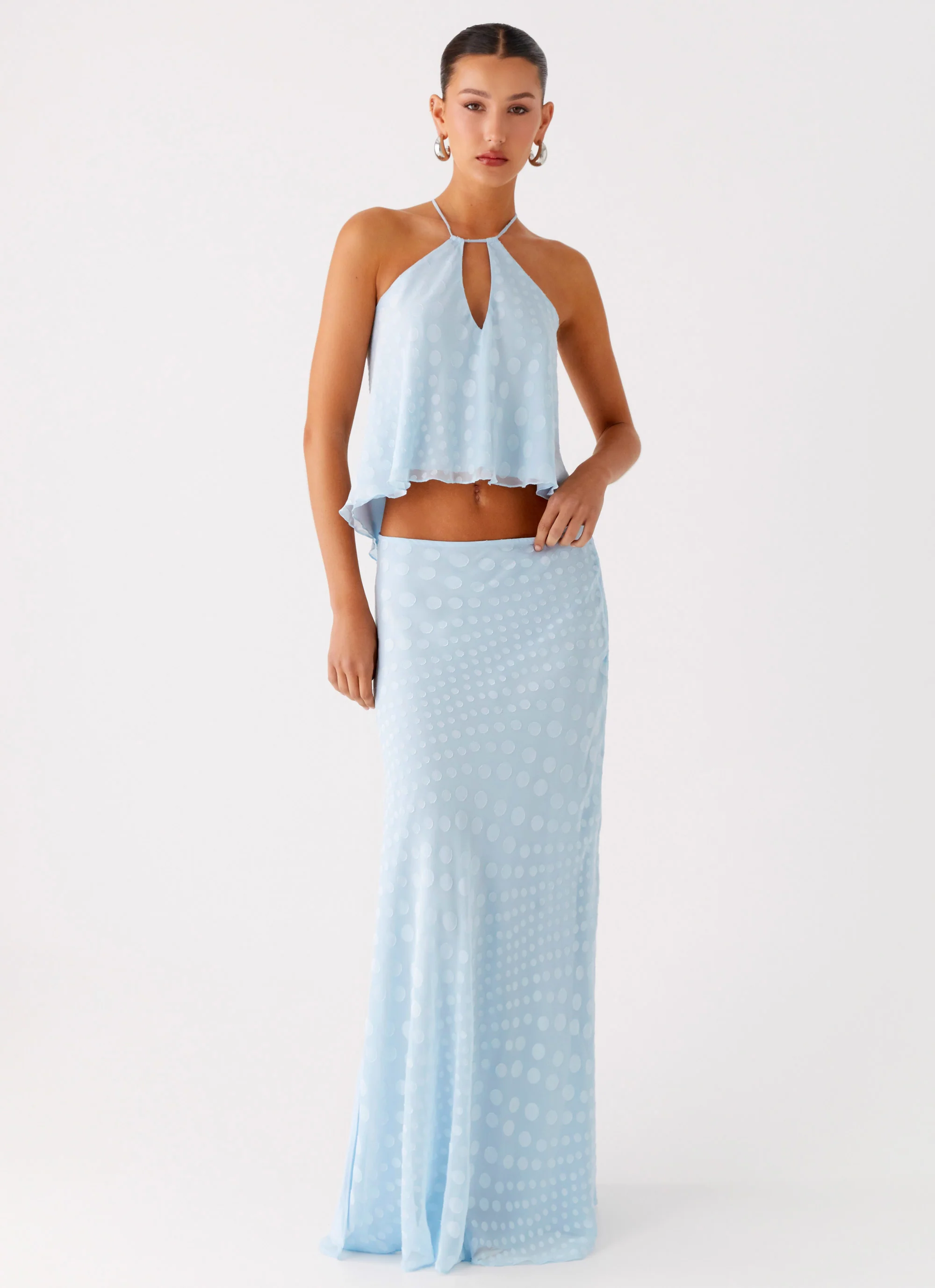 Mena Chiffon Spot Maxi Skirt - Blue - Image 8