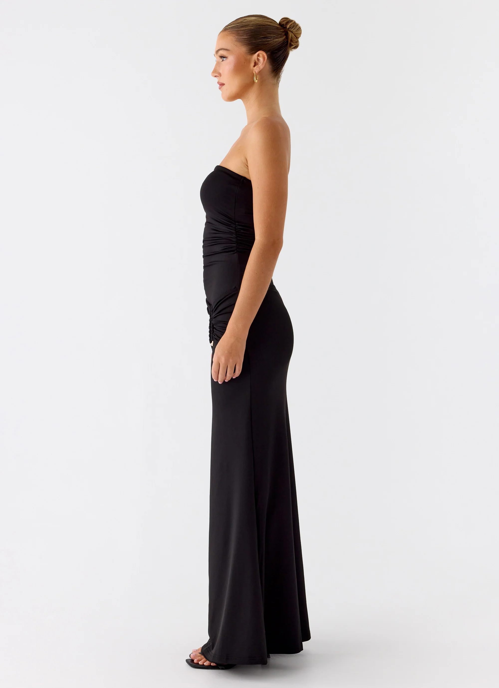 Metal Heart Strapless Maxi Dress - Black - Image 2