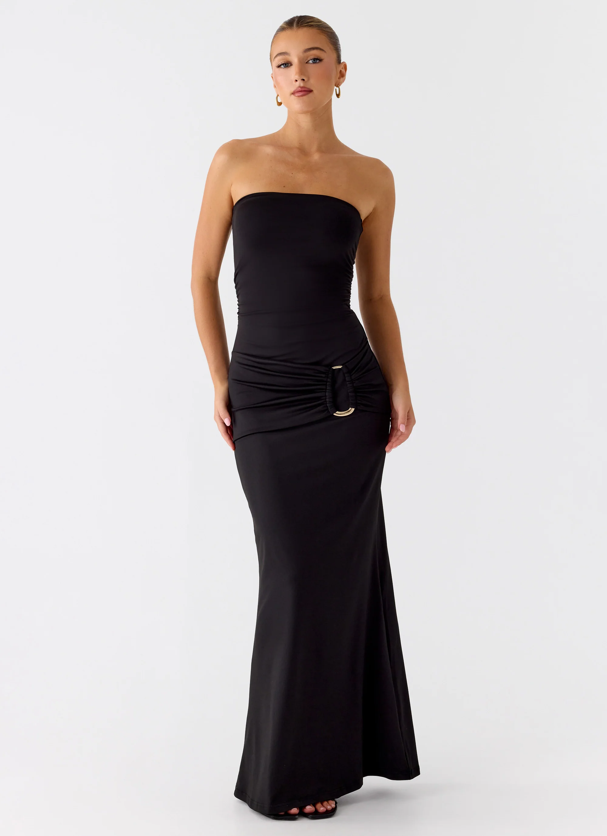 Metal Heart Strapless Maxi Dress - Black - Image 4