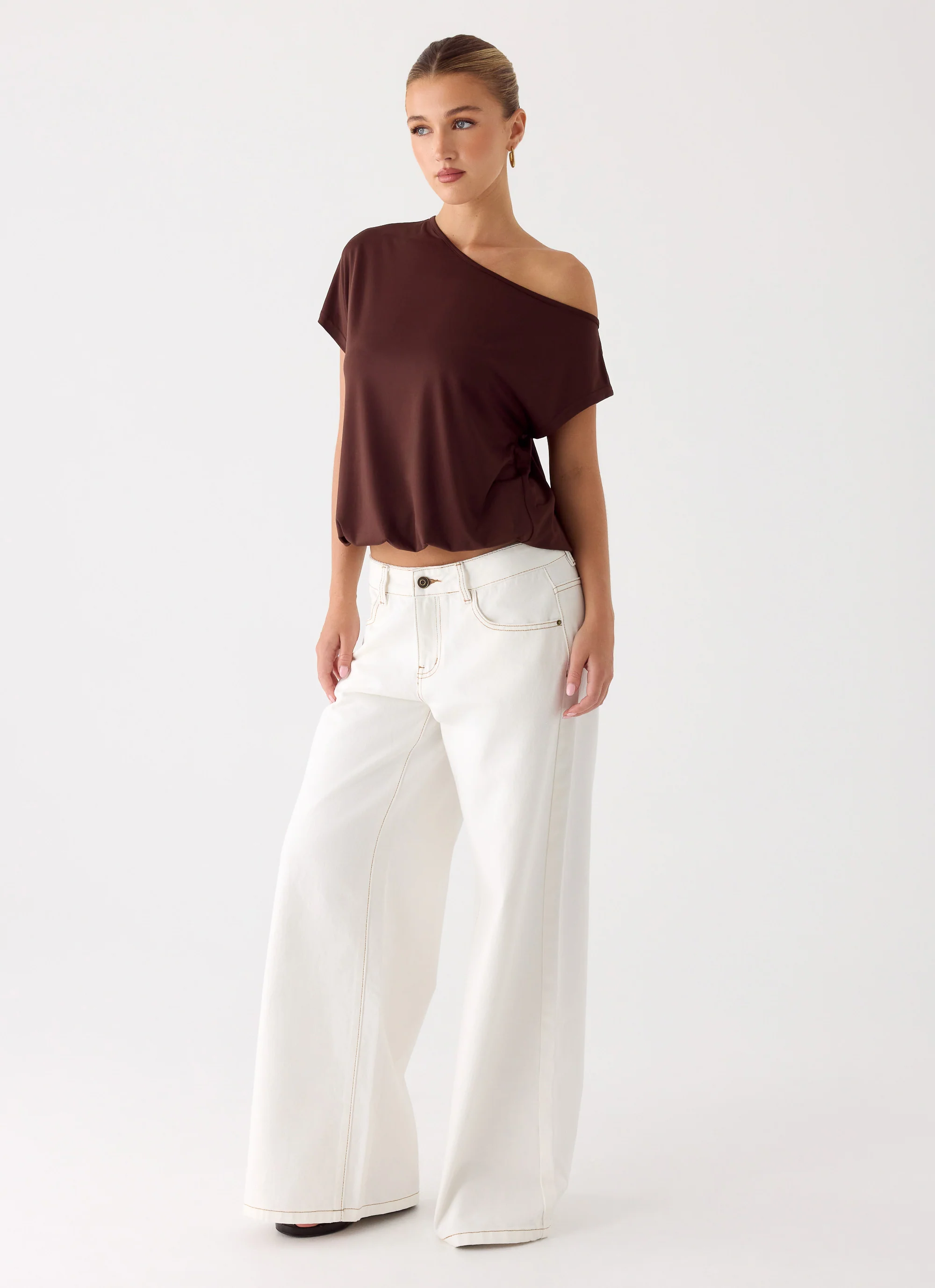Neo Low Rise Wide Leg Denim Jeans - Ivory - Image 6