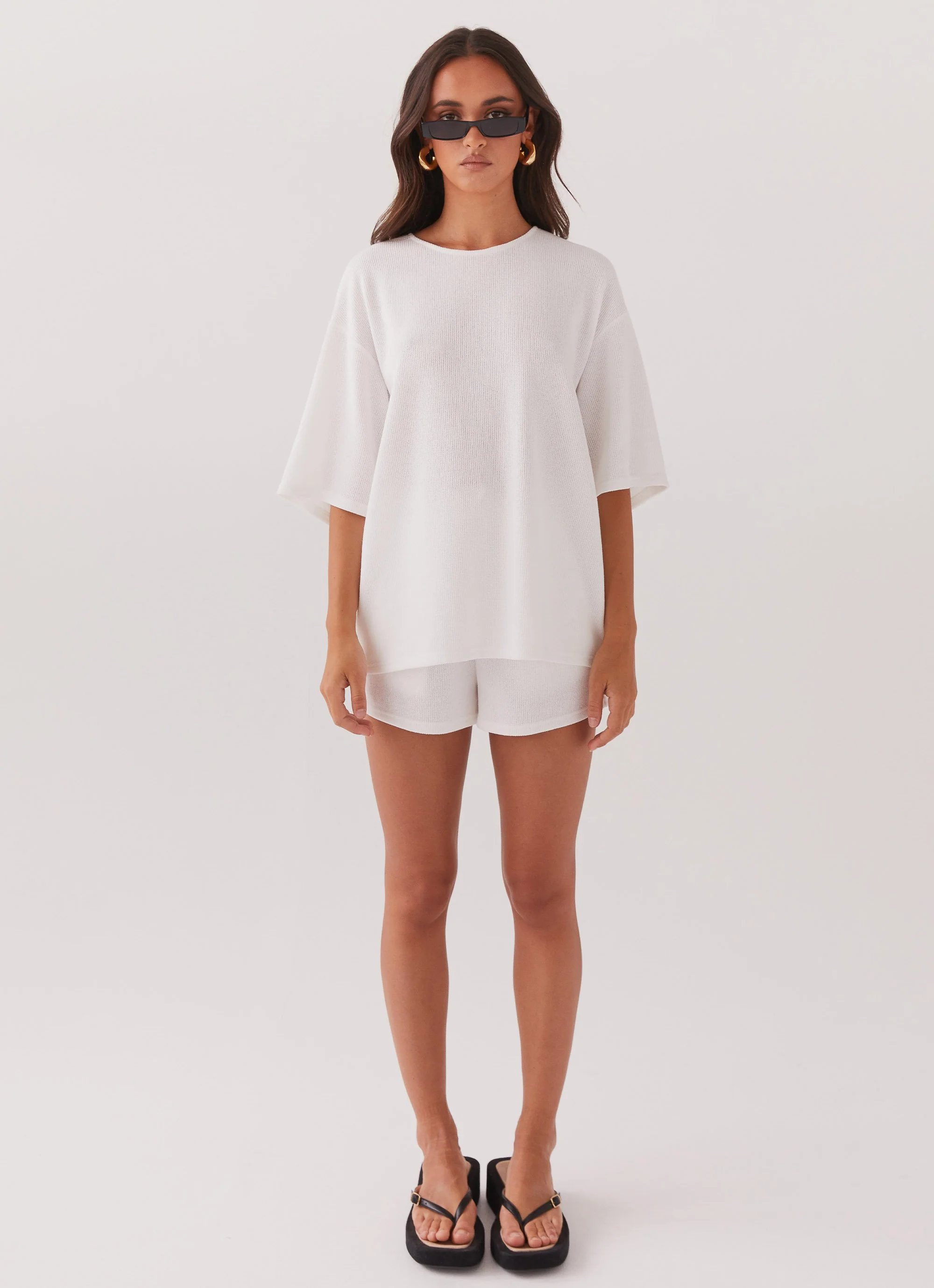 Ocean Waves Knit Shorts - White - Image 3