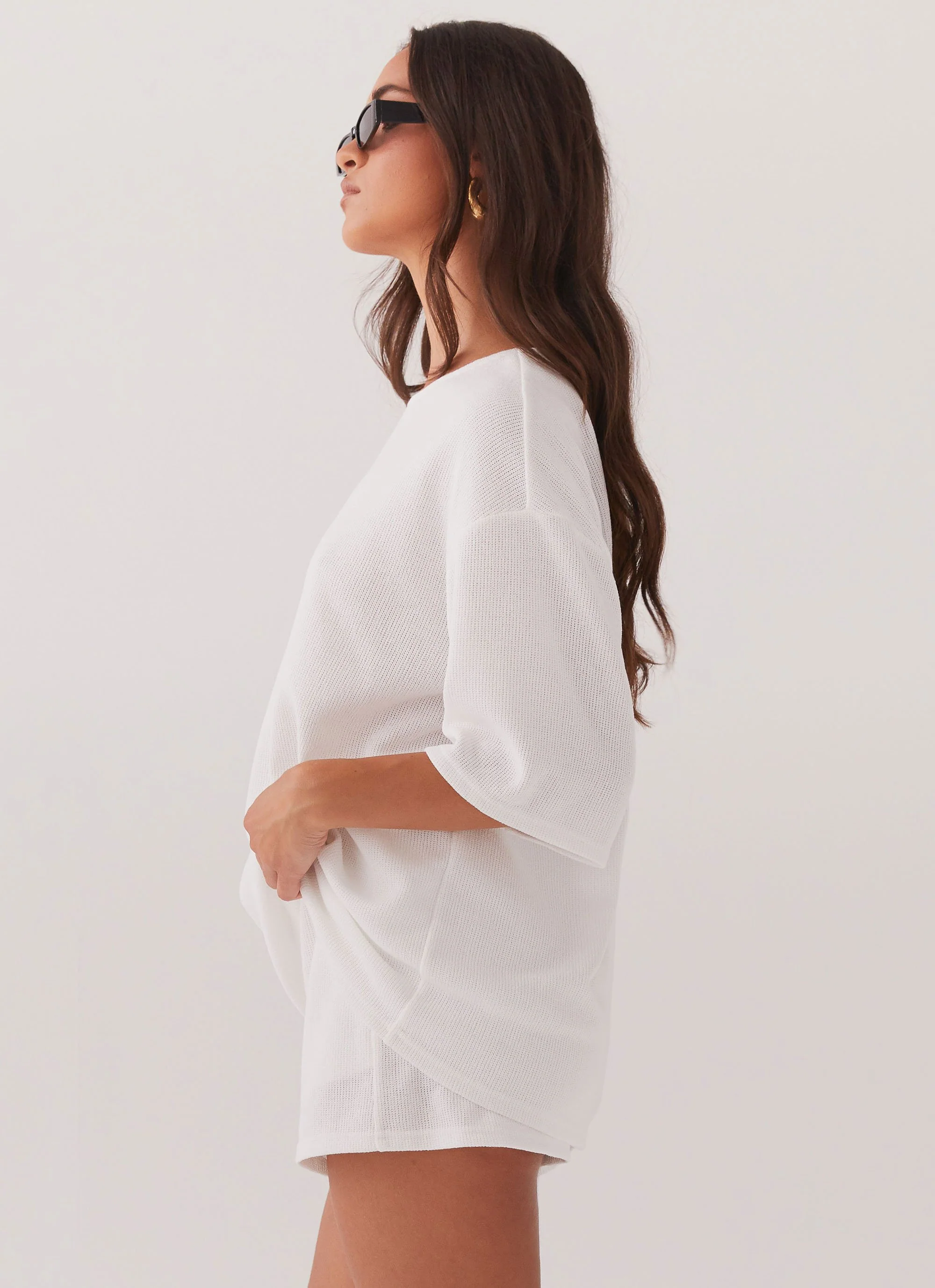 Ocean Waves Oversized Knit Tee - White - Image 3