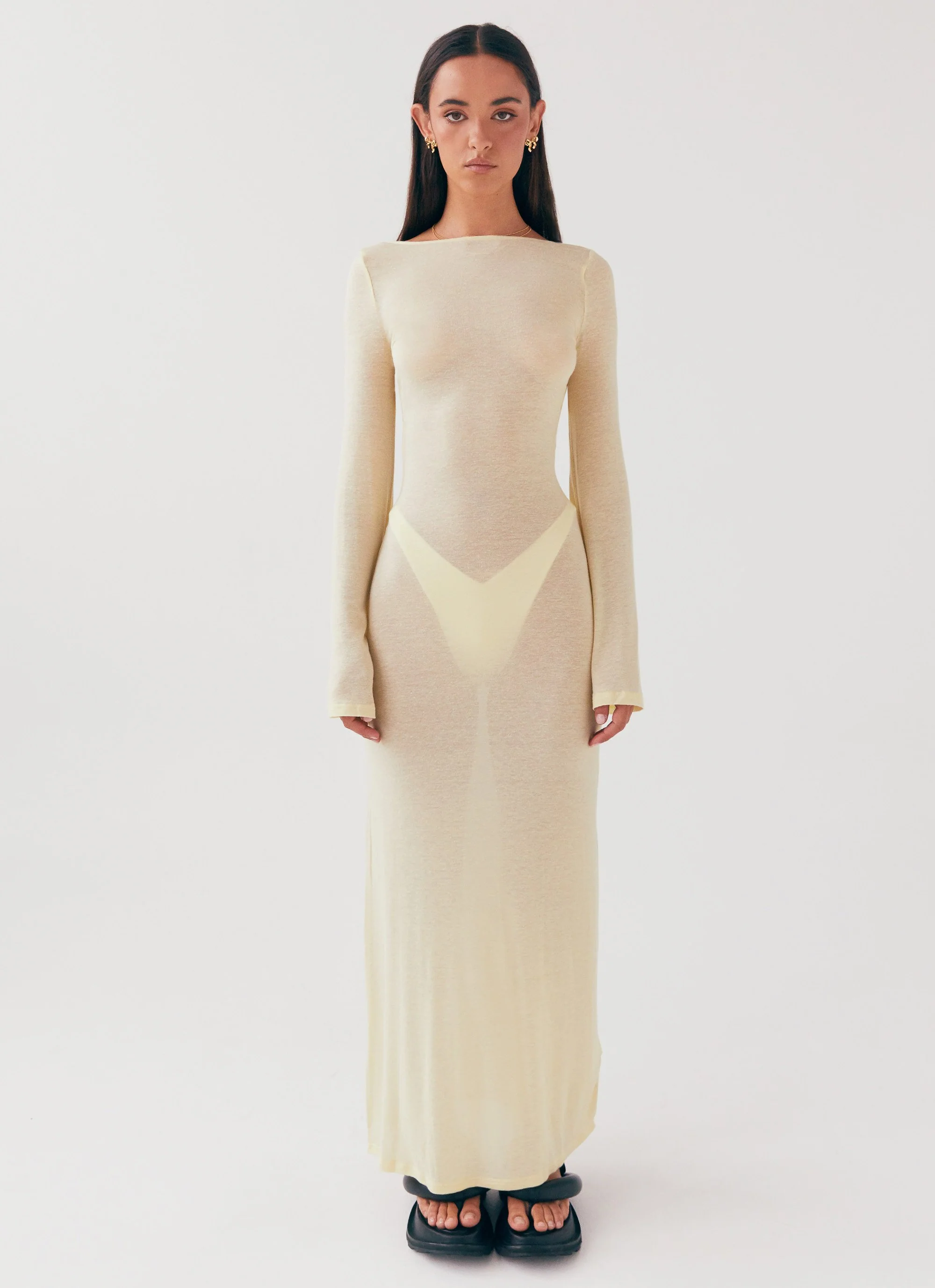 Olivia Long Sleeve Maxi Dress - Lemon - Image 2