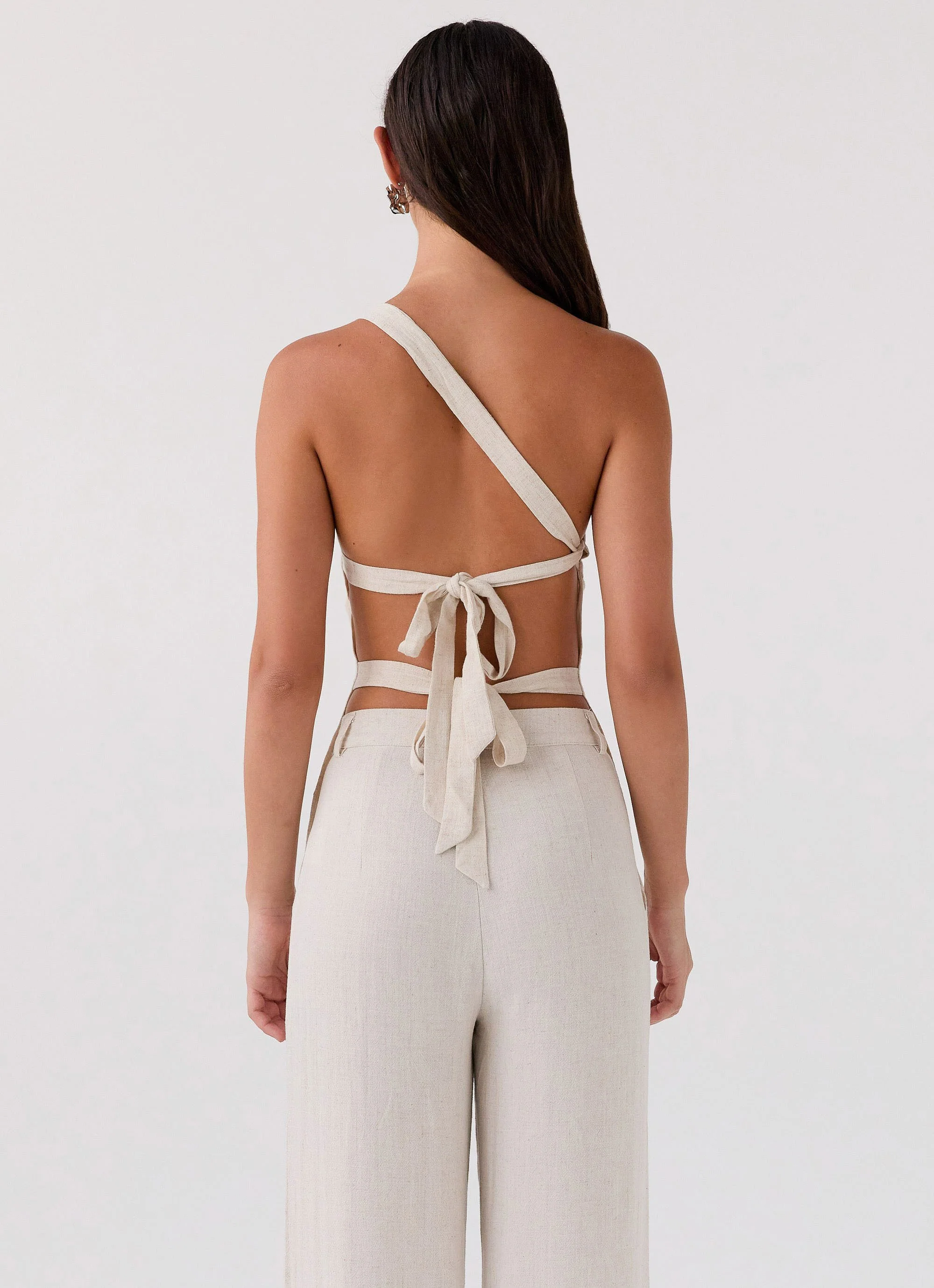 Olsen Linen One Shoulder Top - Oatmeal - Image 4