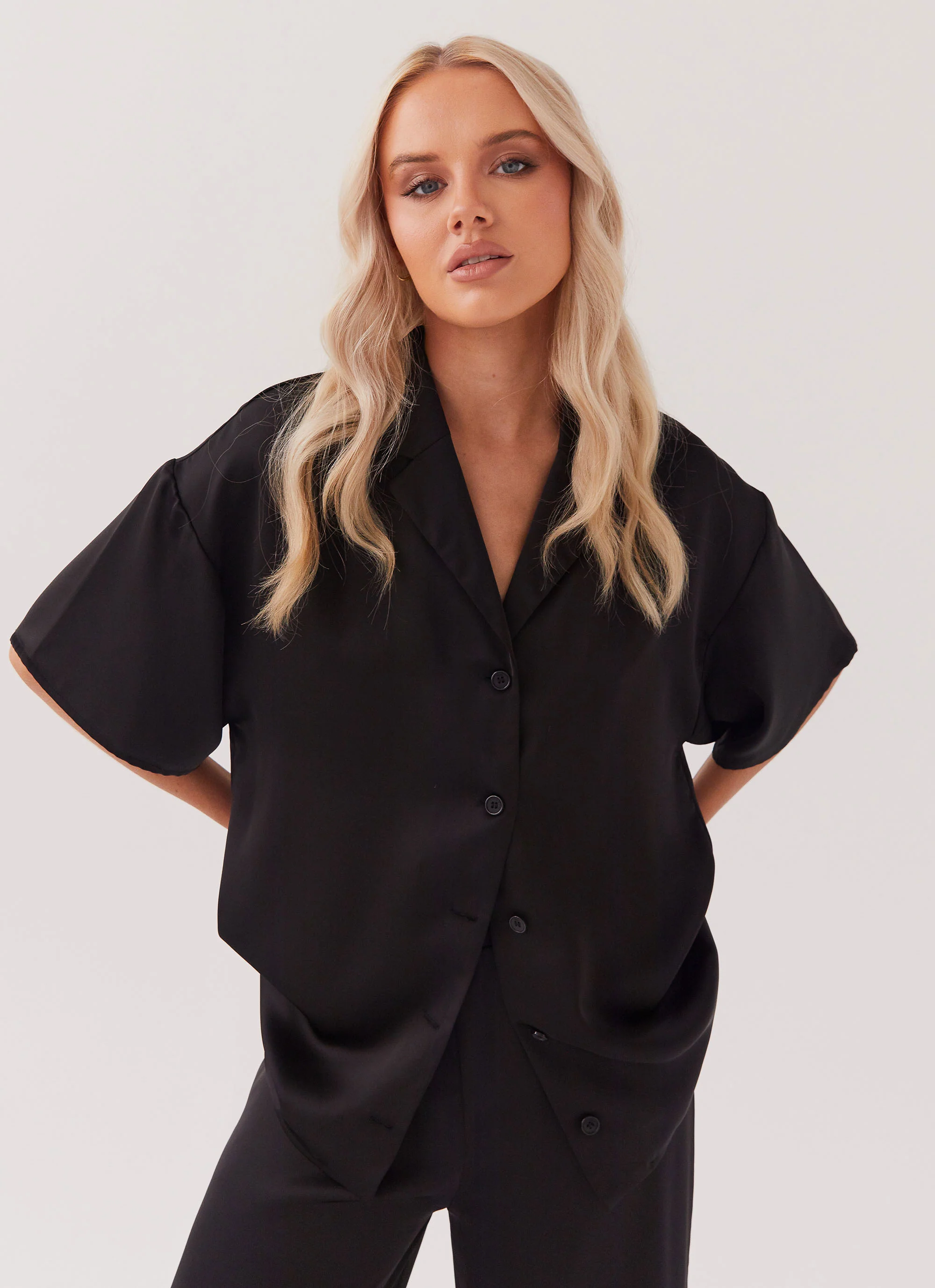 Palm Cove Satin Shirt - Black - Image 2