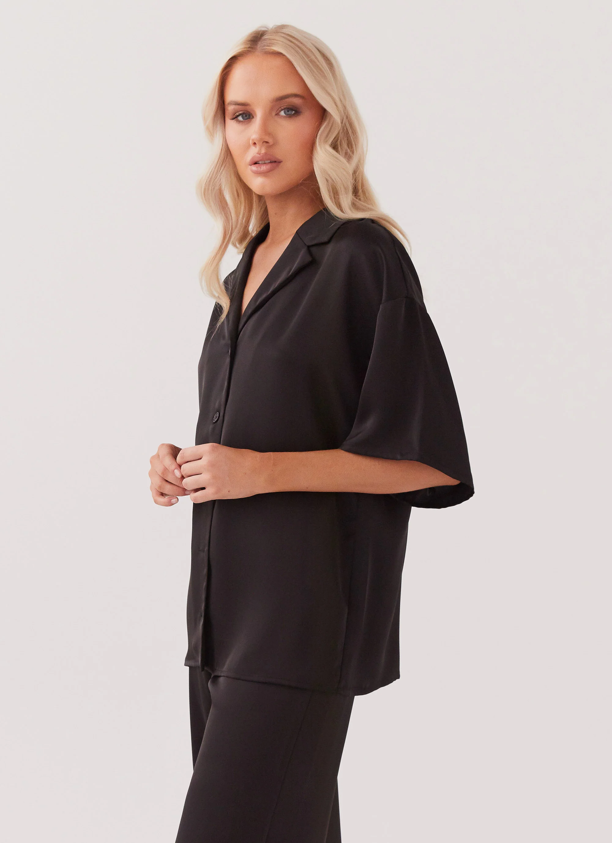 Palm Cove Satin Shirt - Black - Image 4