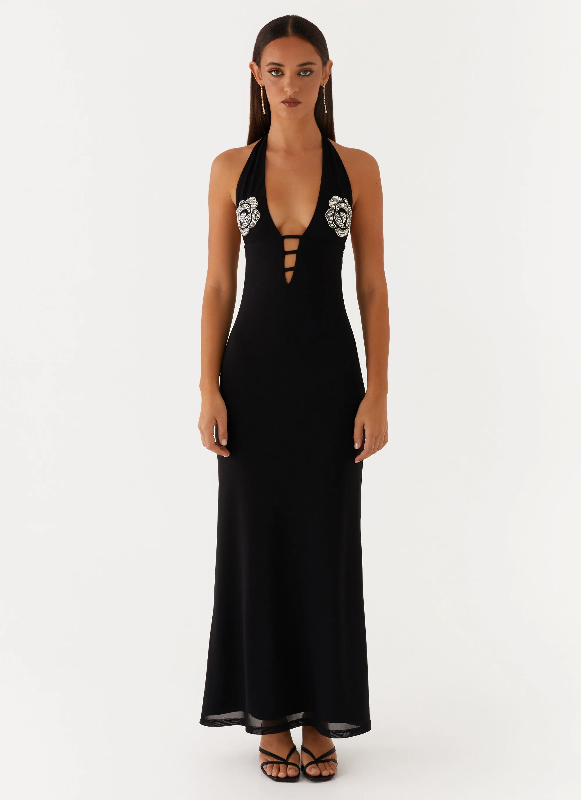 Polina Beaded Halterneck Maxi Dress - Black - Image 4